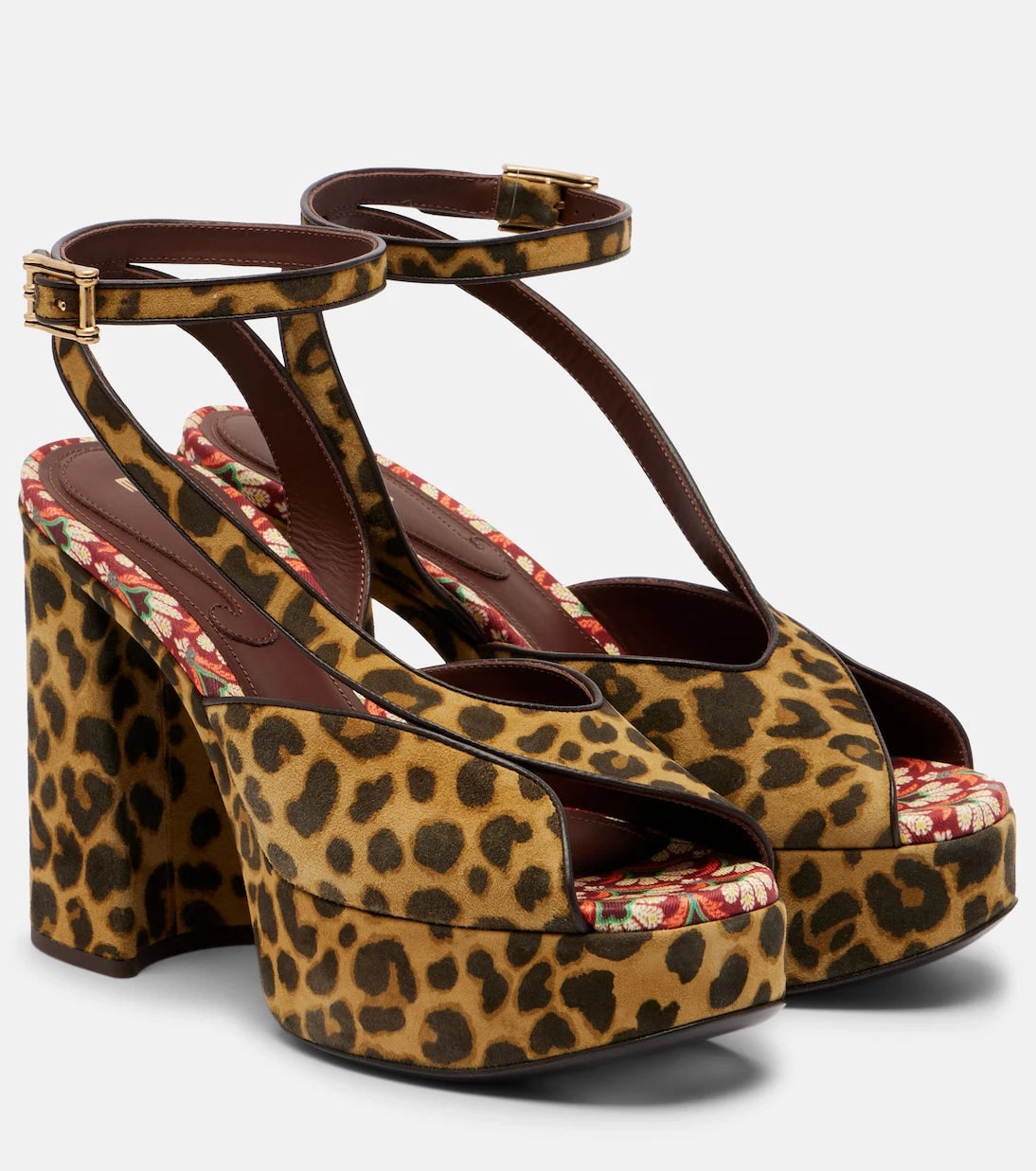 Etro - صنادل بكعب بلاتفورم من الكانفاس بطبعة الفهد 120