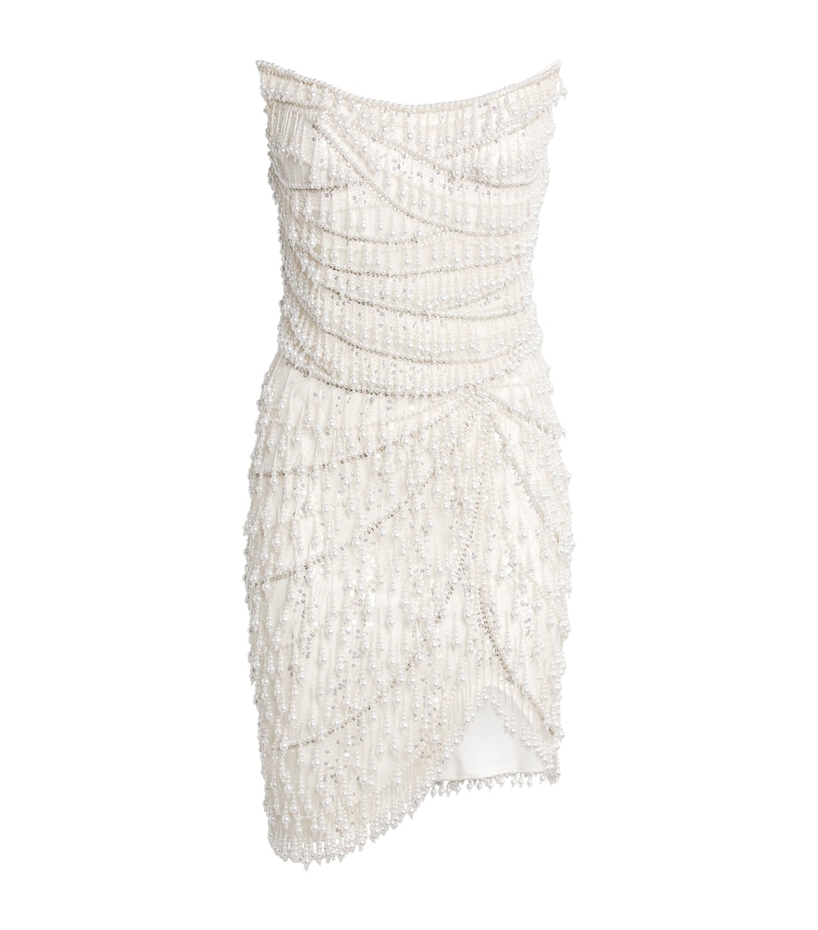 Pamella Roland Ivory Beaded Strapless Mini Dress