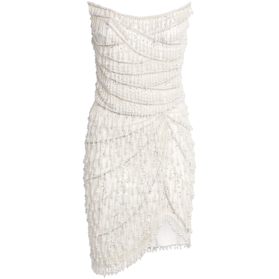 Pamella Roland Ivory Beaded Strapless Mini Dress
