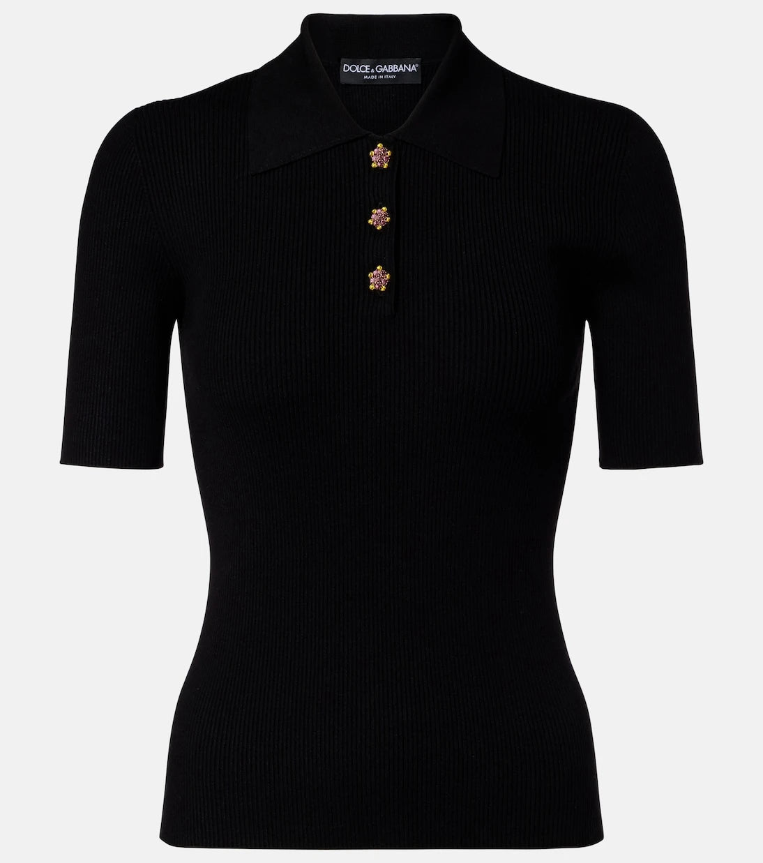Dolce&Gabbana - Embellished ribbed-knit polo shirt