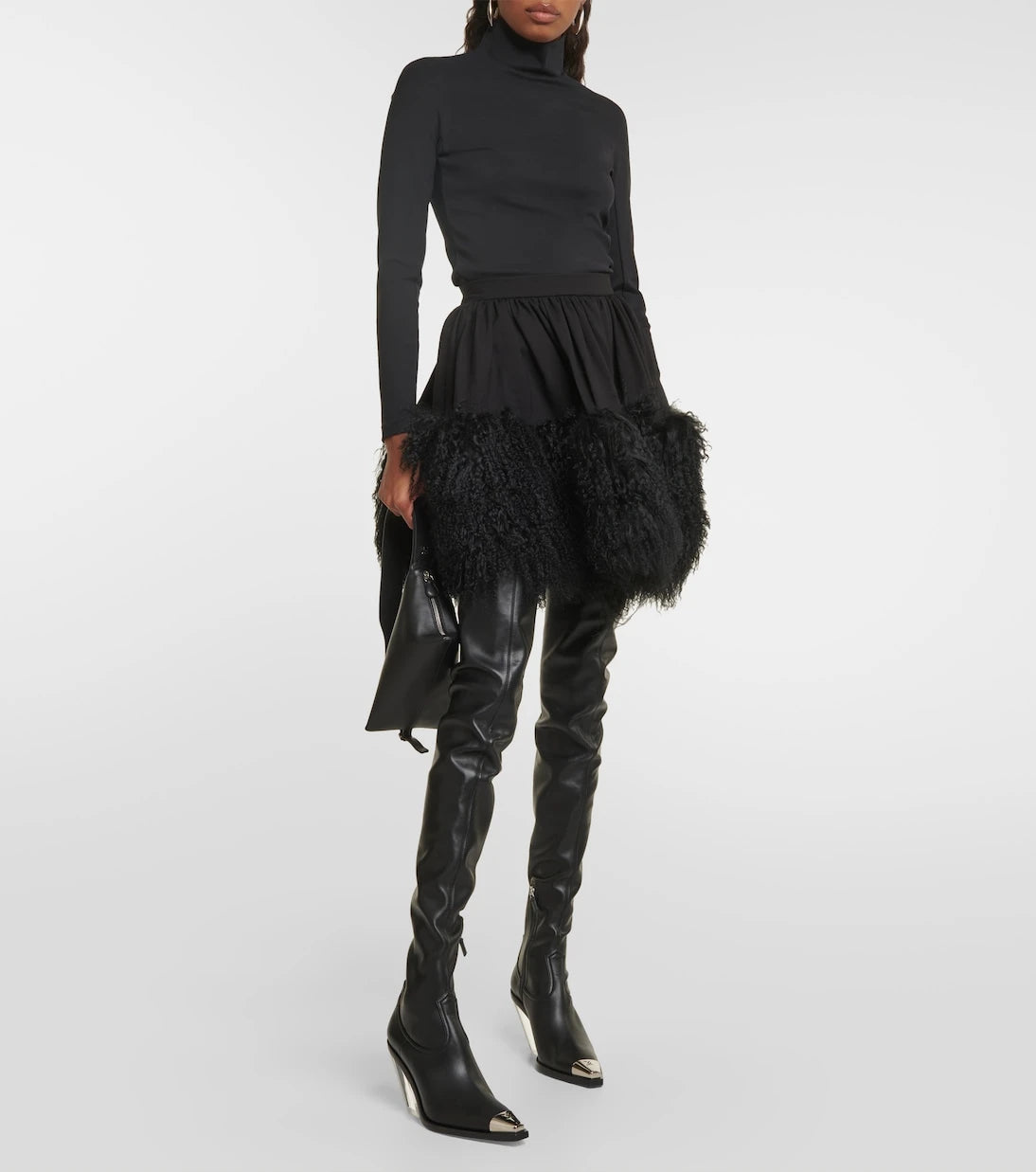 David Koma - Jersey and shearling miniskirt