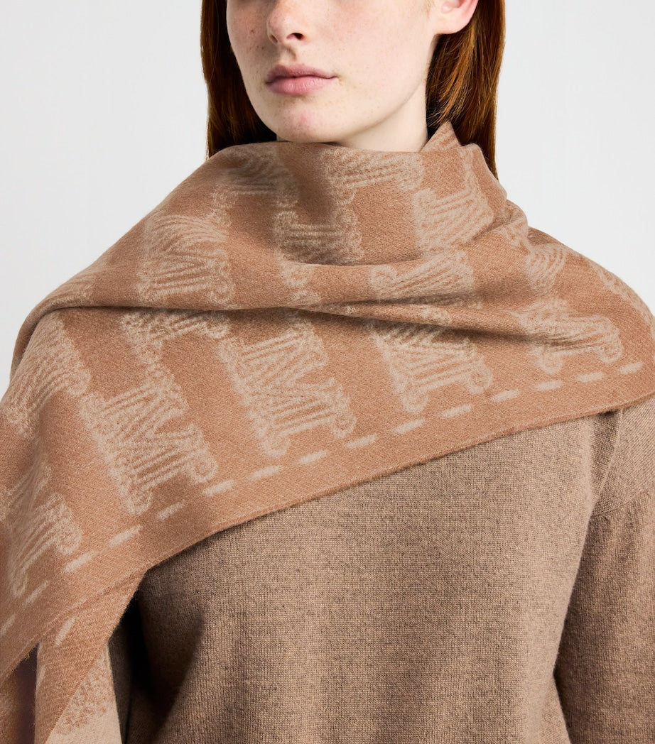 Max Mara Beige Cashmere Monogram Scarf