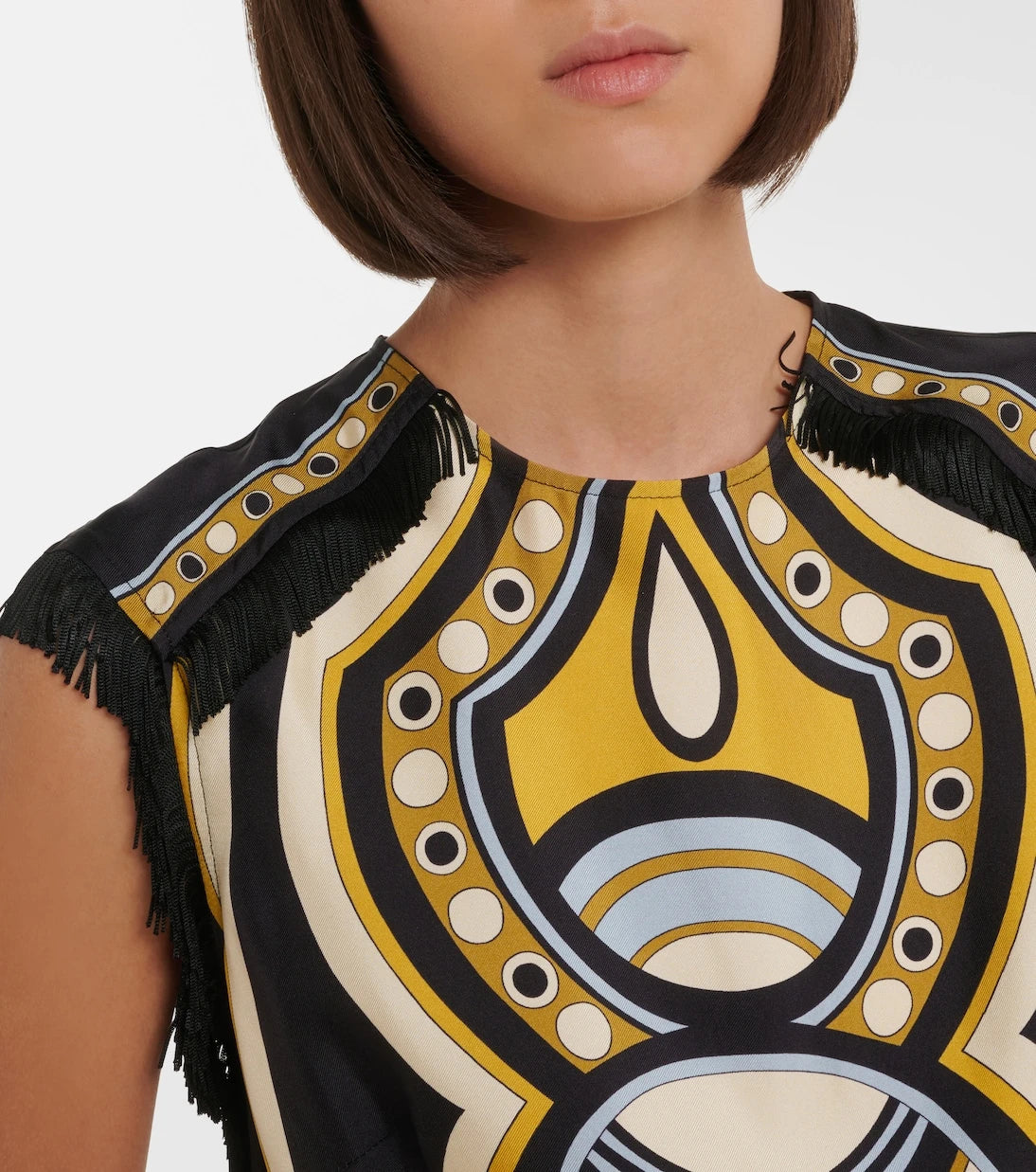La DoubleJ - Scarf fringed printed silk voile top