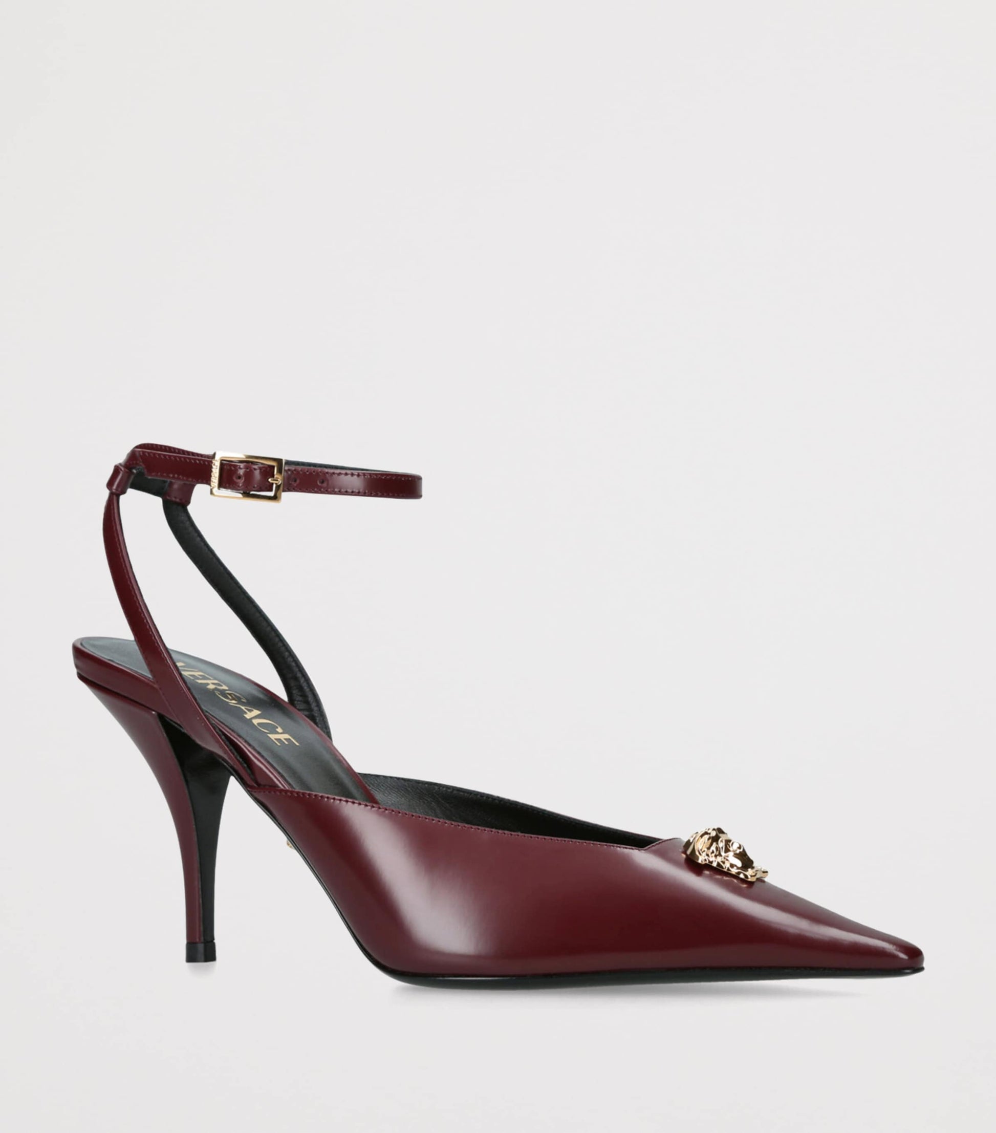 Versace Burgundy Leather La Medusa Slingback Heels 85