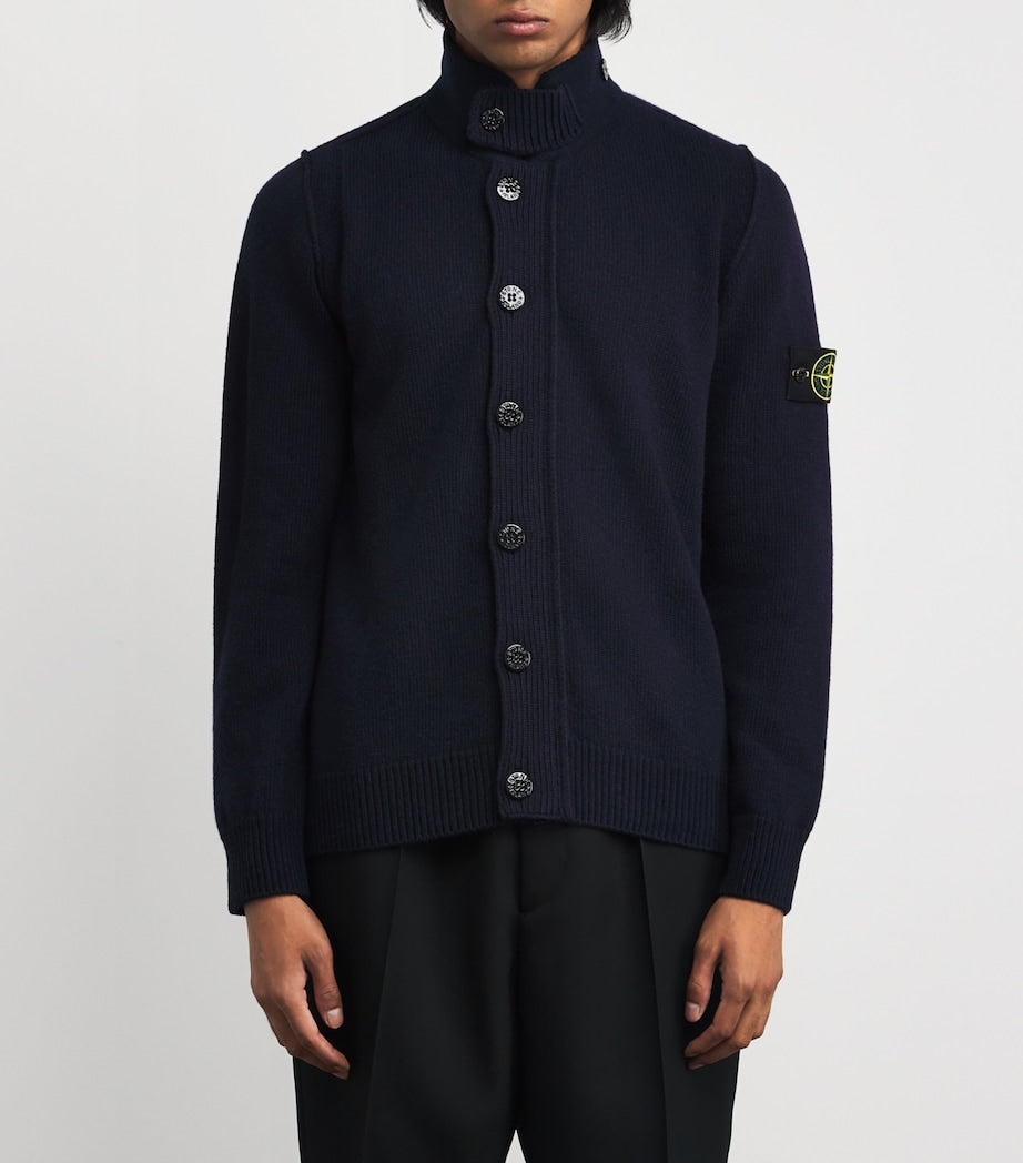 Stone Island Navy Wool-Blend Zip-Up Cardigan