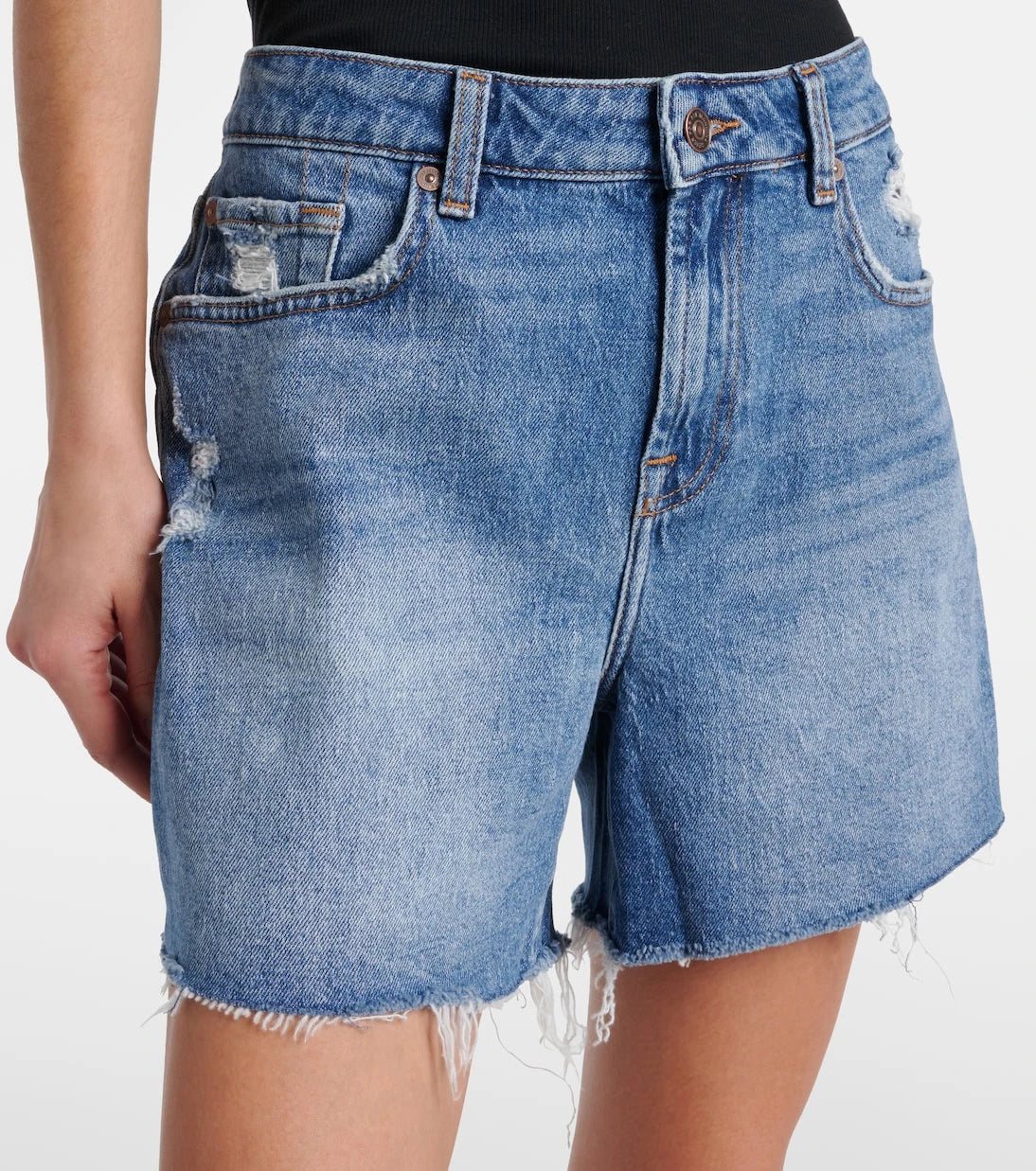 7 For All Mankind - Distressed mid-rise denim shorts