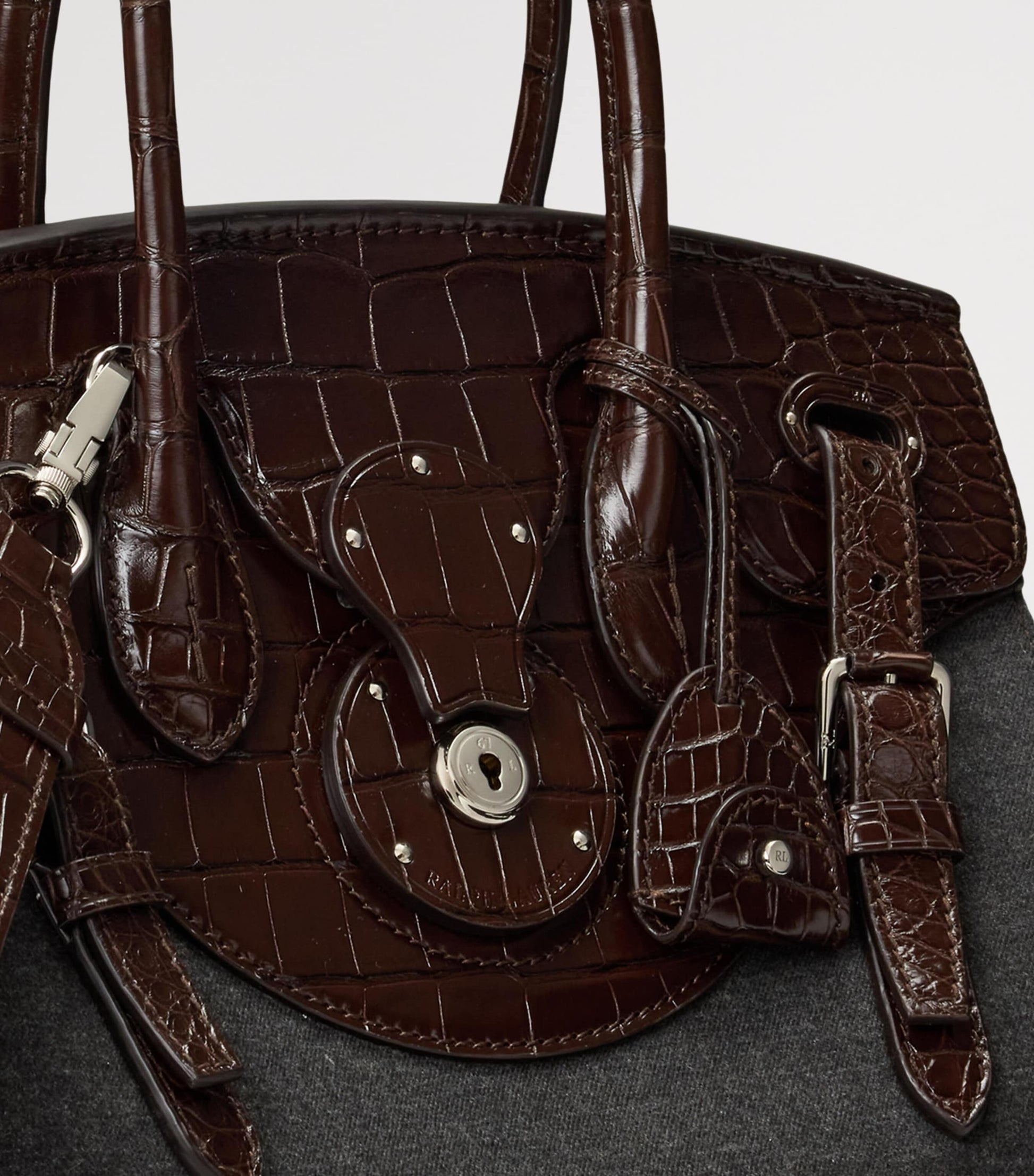 Ralph Lauren Collection Grey Wool-Alligator Soft Ricky 33 Top-Handle Bag