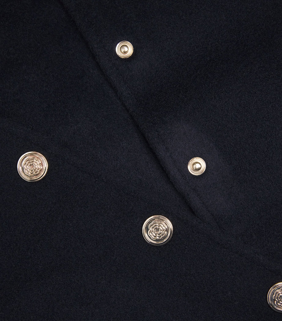 Blue Wool Stripe-Trim Bomber Jacket