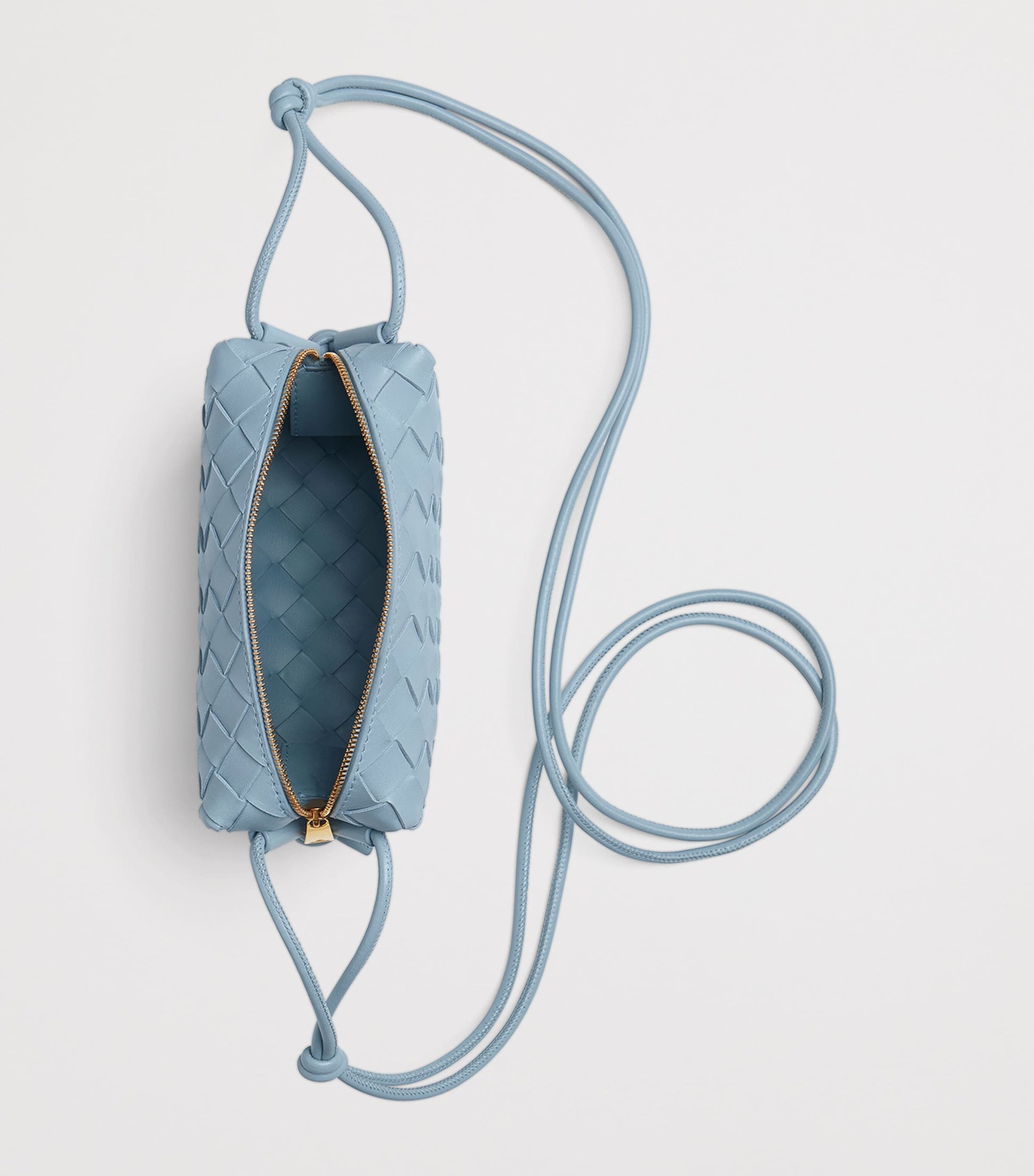 Bottega Veneta Grey Mini Leather Intrecciato Loop Cross-Body Bag