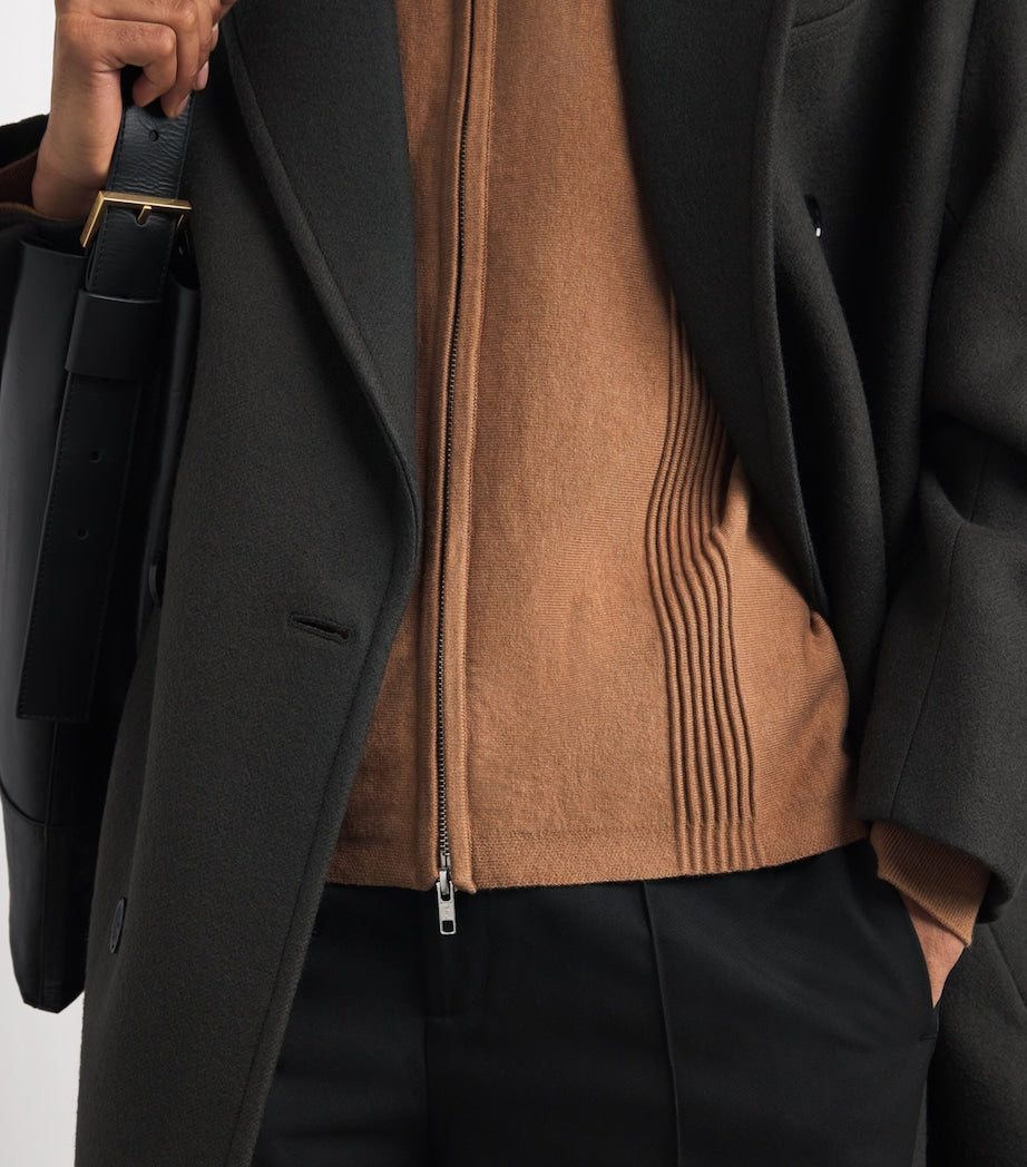 Cotton-Cashmere Ripple Stripe Cardigan