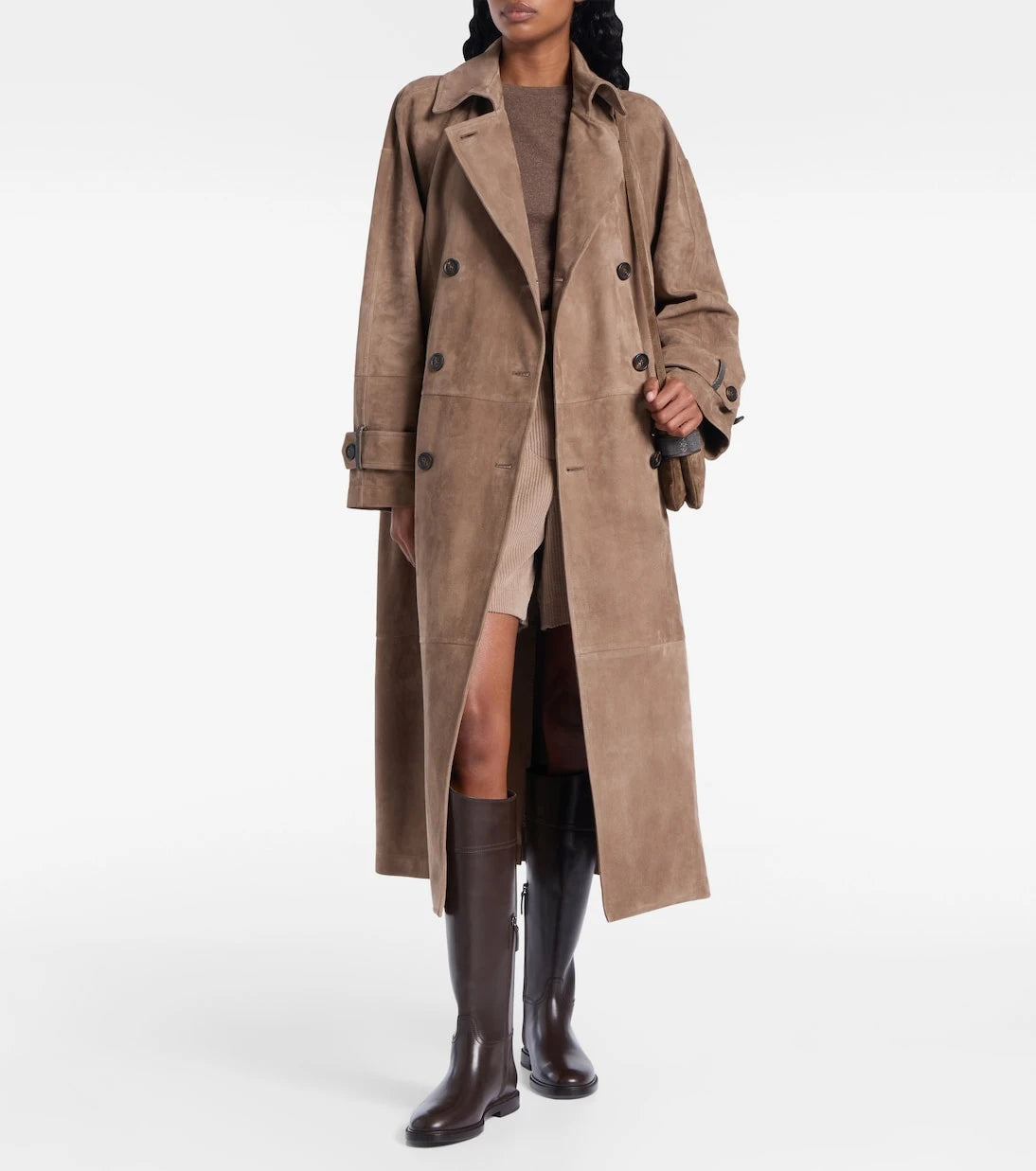 Brunello Cucinelli - Double-breasted paneled suede coat