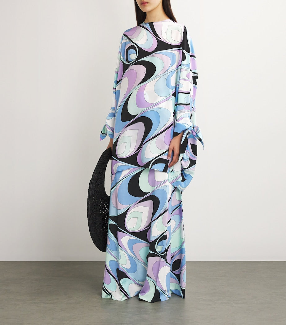 Purple Satin Printed Maxi Skirt