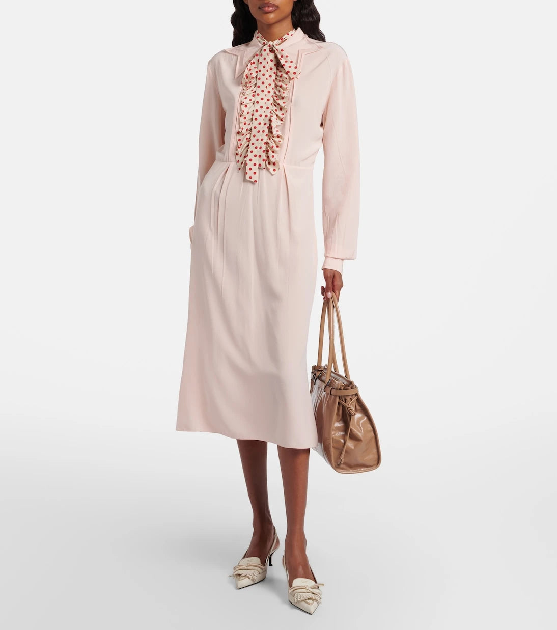 Prada - Belted polka-dot silk midi dress