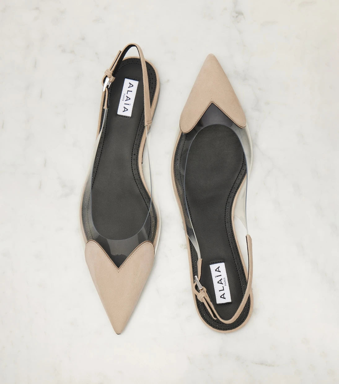 Alaïa - Cœur suede and PVC slingback ballet flats