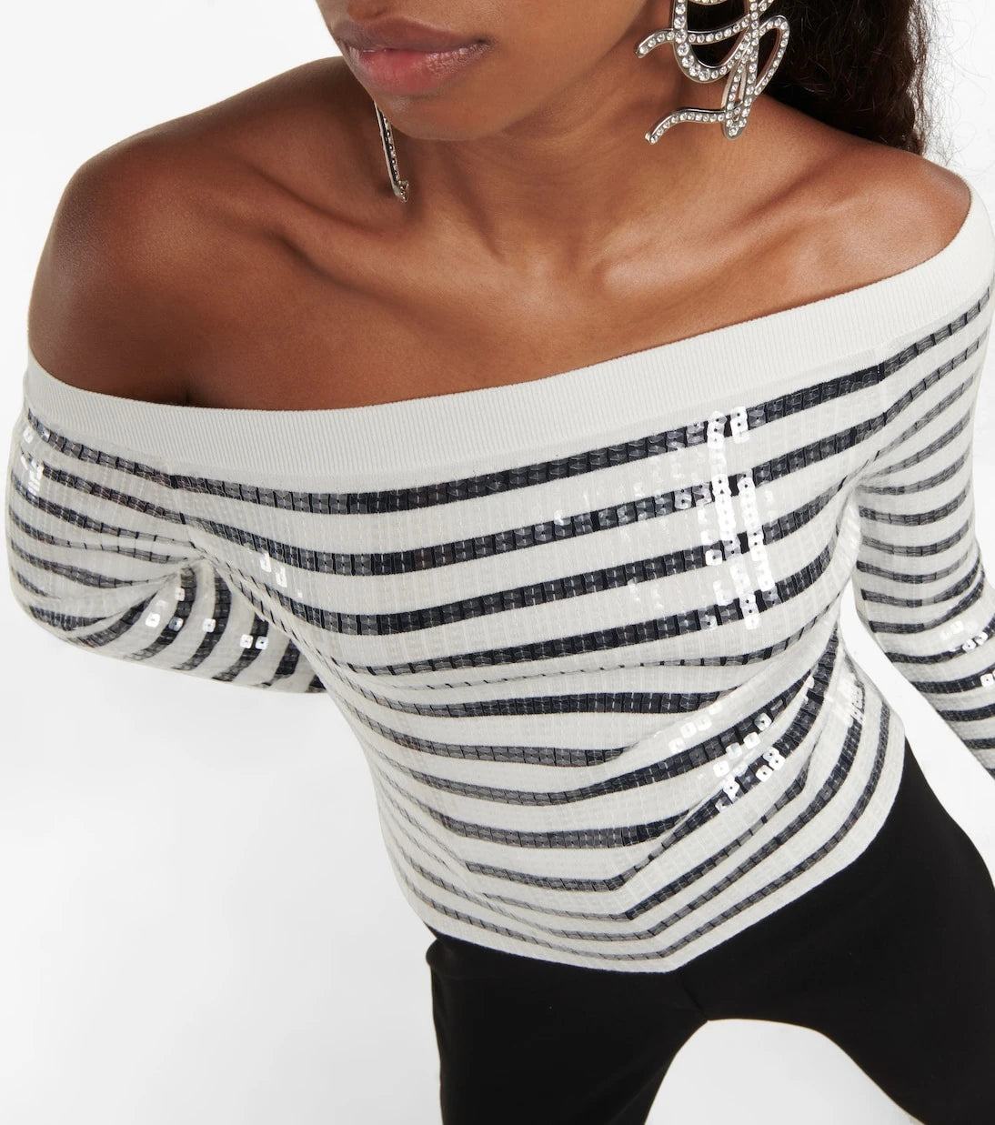 Jean Paul Gaultier - Sequined striped off-shoulder sweater