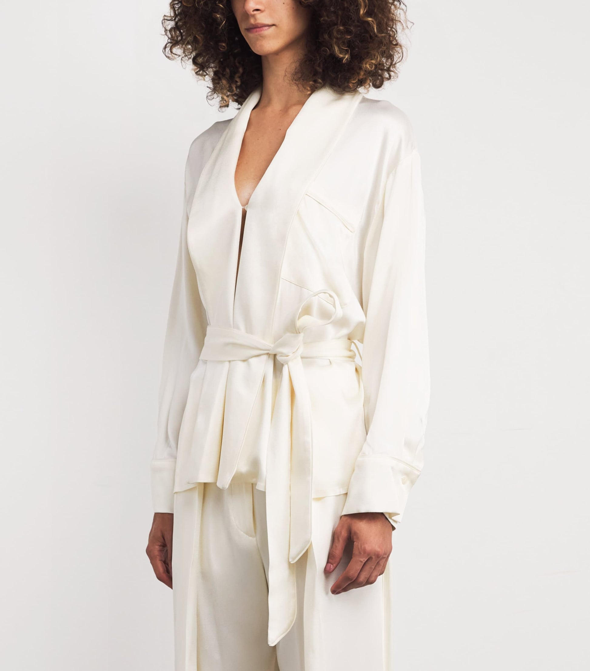 Victoria Beckham Ivory Satin Wrap Blouse