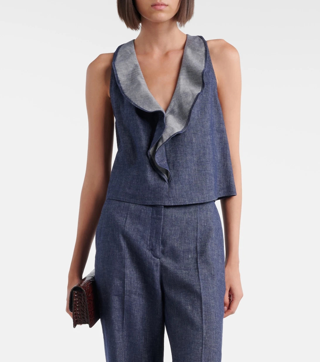 Dorothee Schumacher - Fluid Denim ruffled crop top