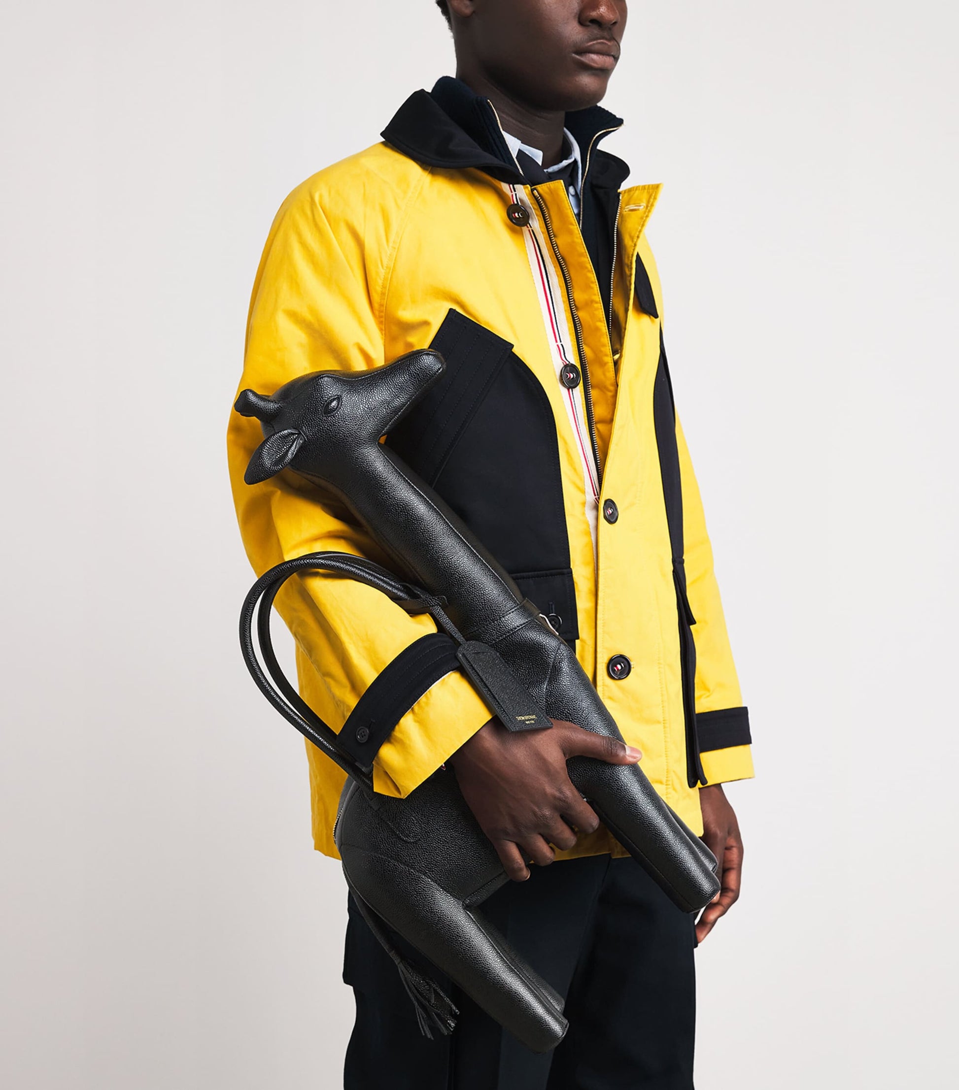 Black Leather Giraffe Top-Handle Bag