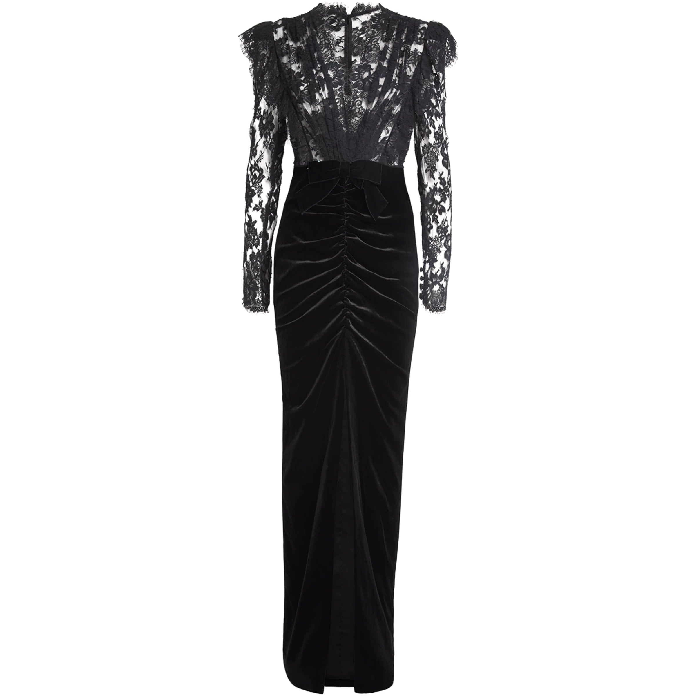 Alessandra Rich Black Lace-Velvet Gown