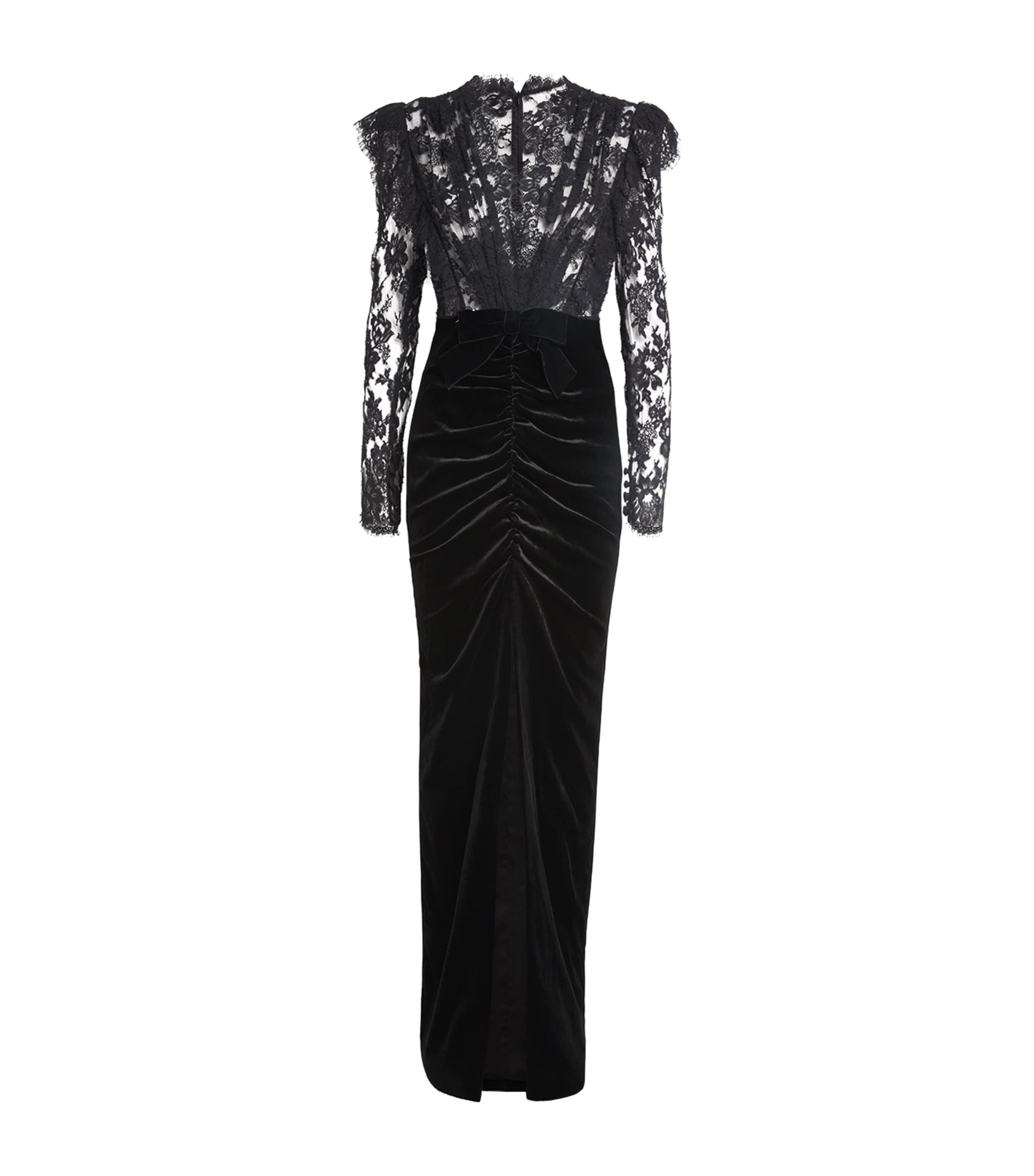 Alessandra Rich Black Lace-Velvet Gown