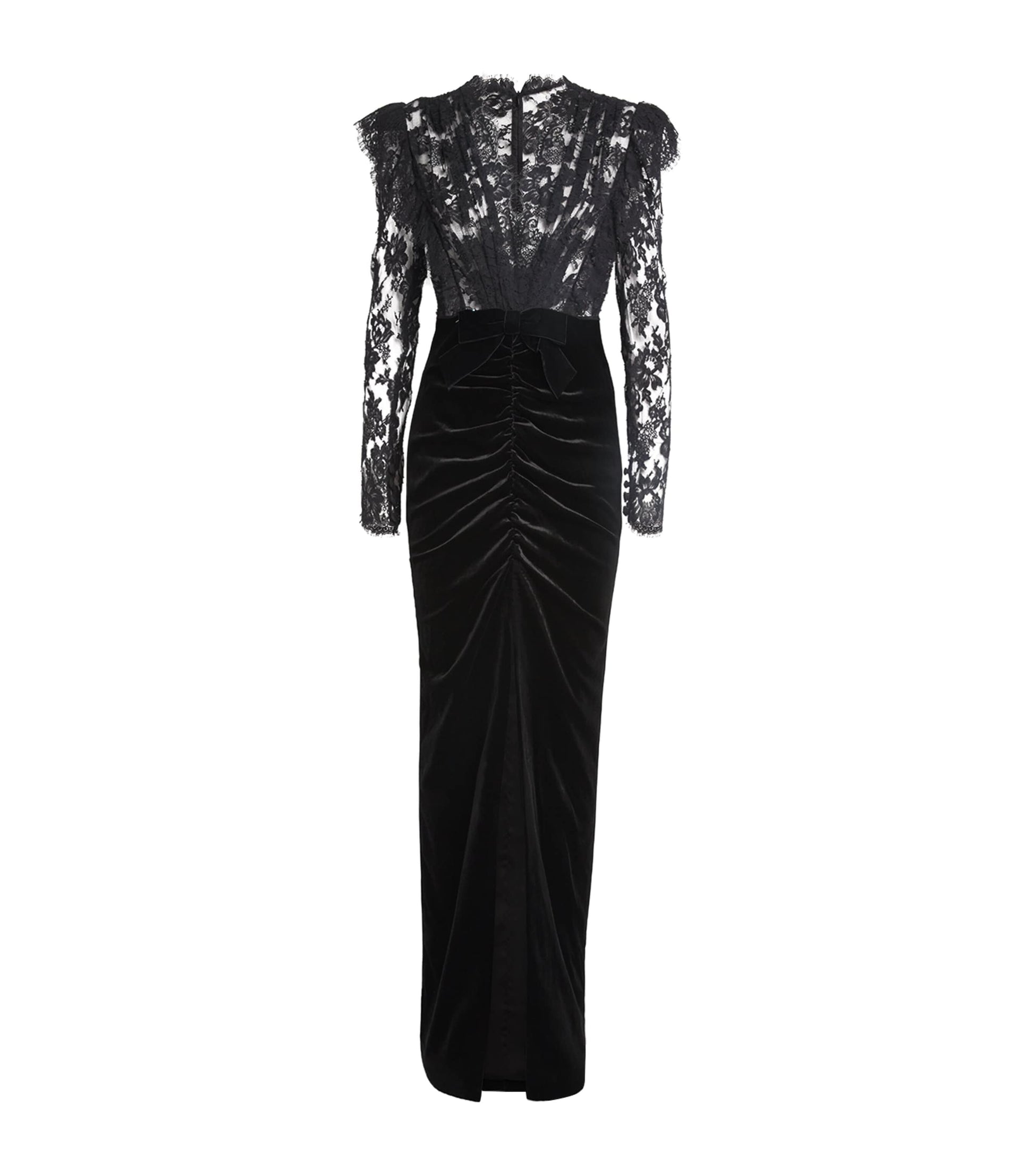 Alessandra Rich Black Lace-Velvet Gown