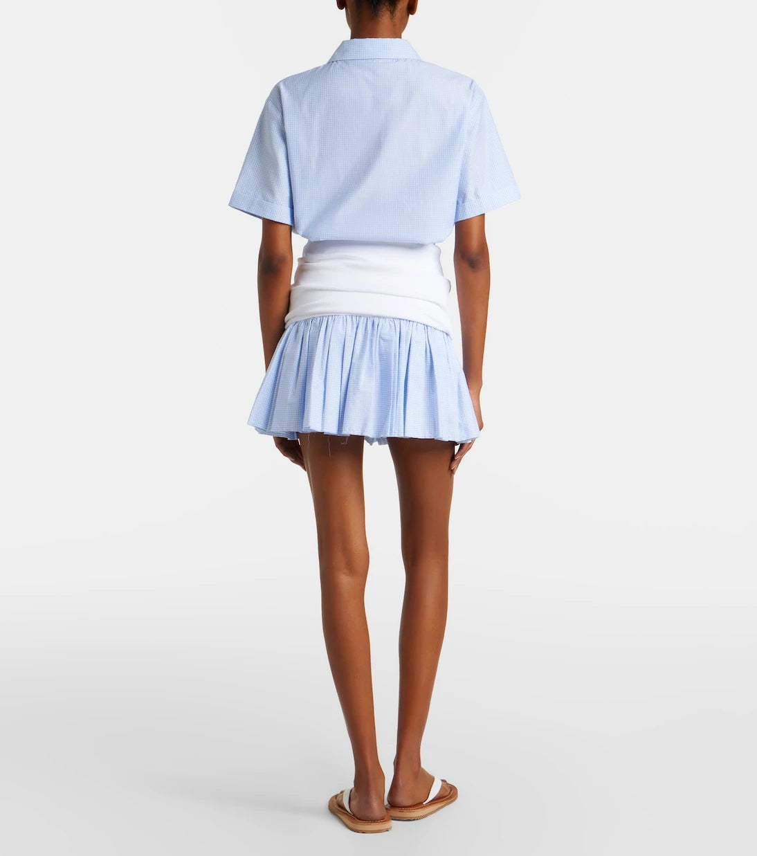 Miu Miu - Gingham jersey and poplin miniskirt