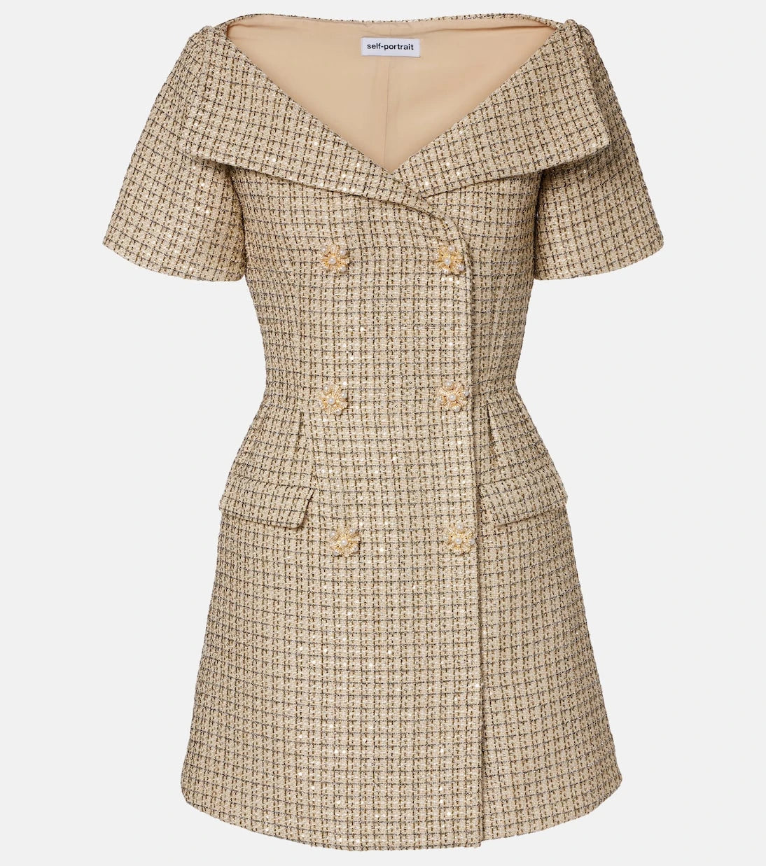 Self-Portrait - Off-shoulder bouclé minidress