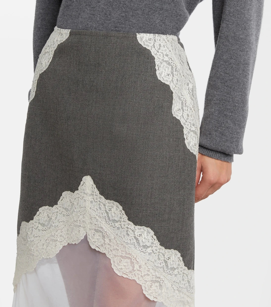 Jil Sander - Lace-trimmed wool midi skirt