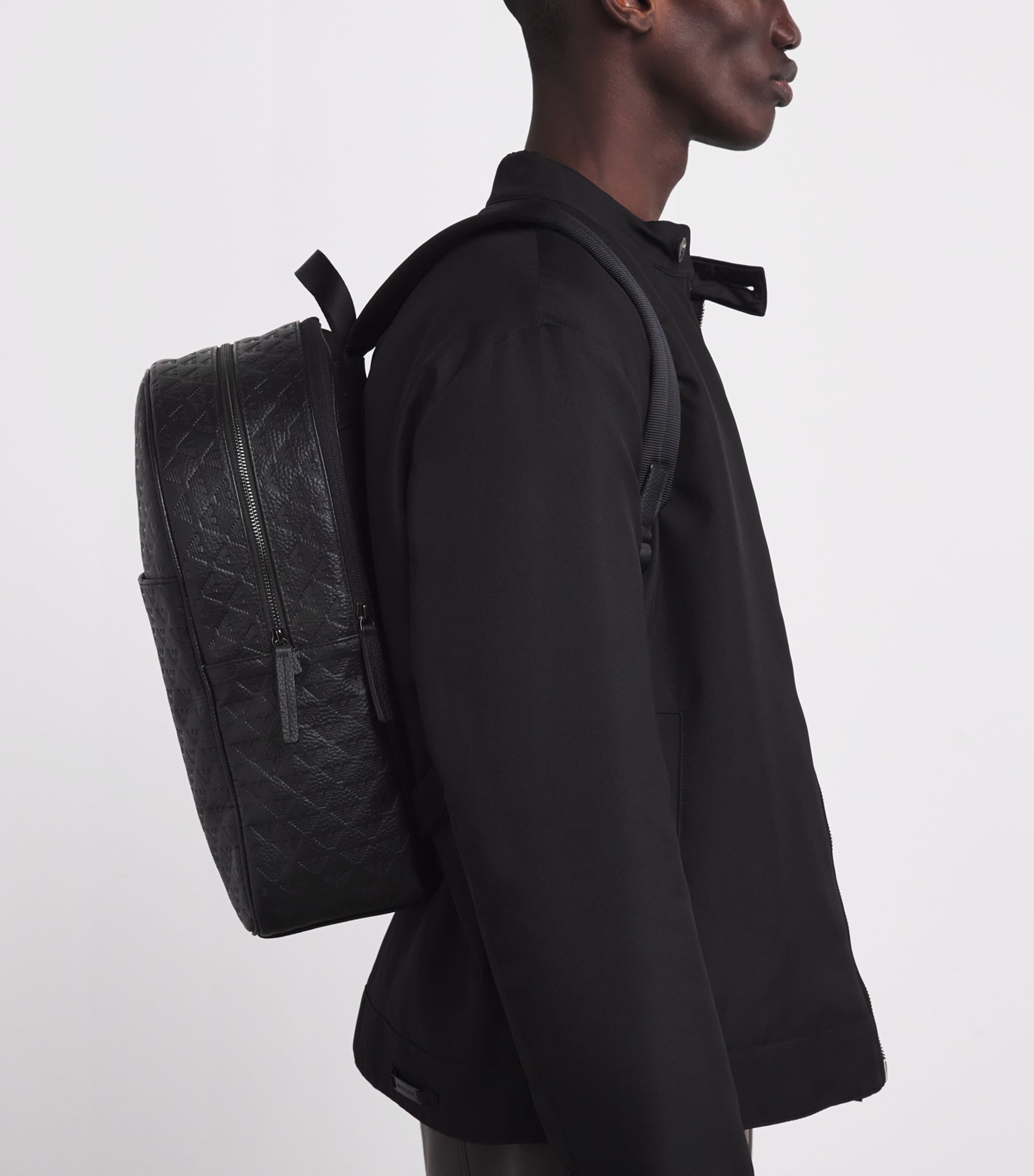 Leather Embossed-Logo Backpack