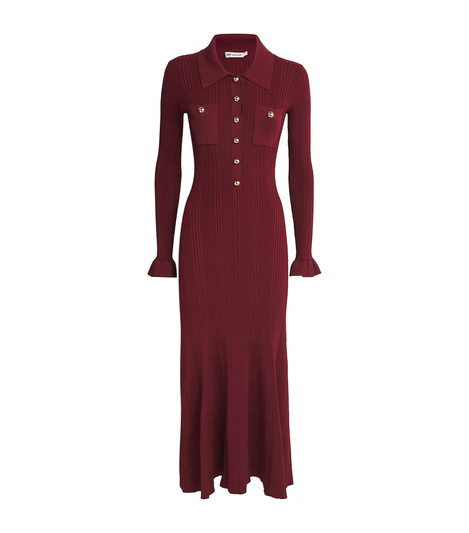 Self-Portrait Burgundy Rib-Knit Midi Dress