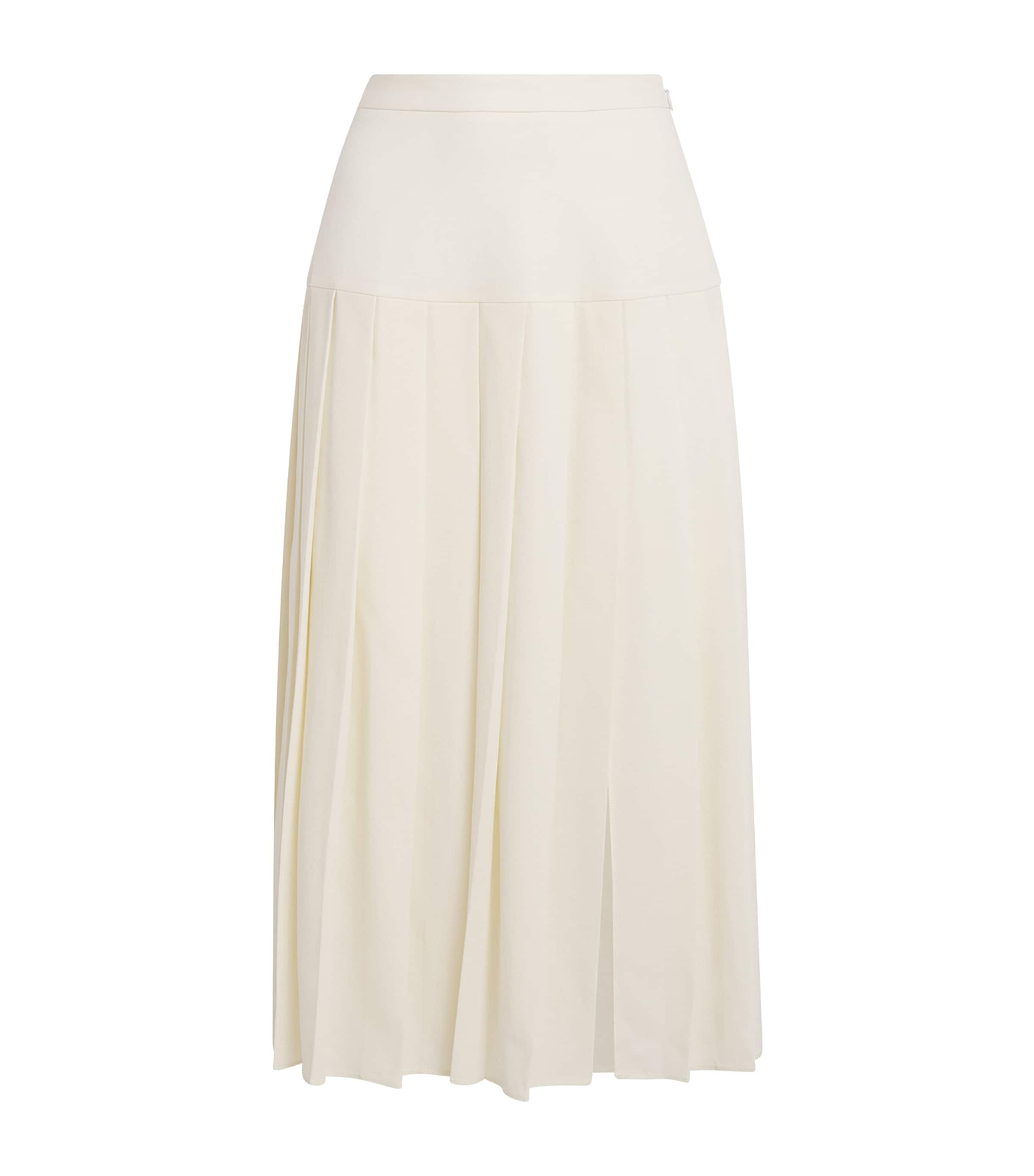 Wool Crepe Pleated Midi Skirt 0822 WHITE