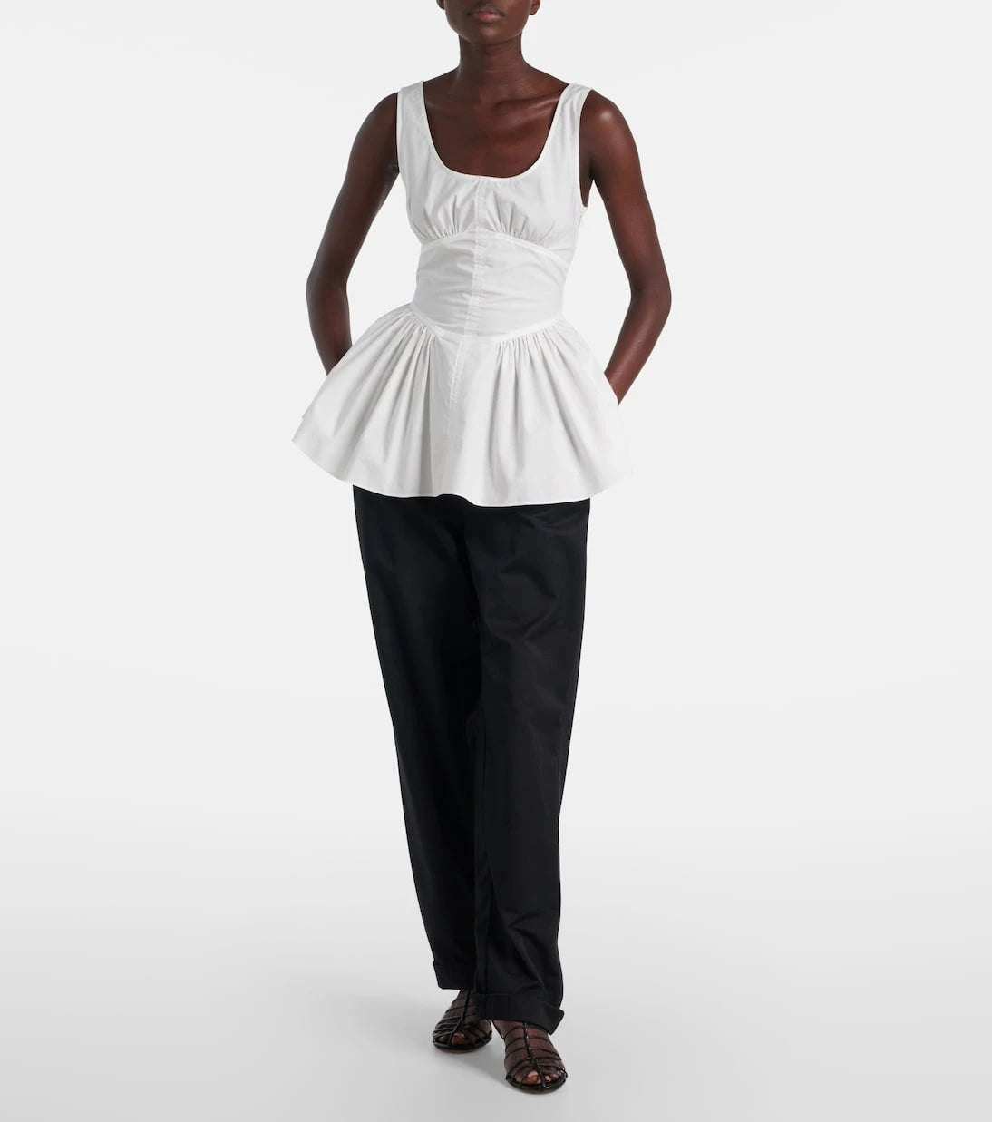 Proenza Schouler - White Label توب بوبلين بدر من مزيج القطن