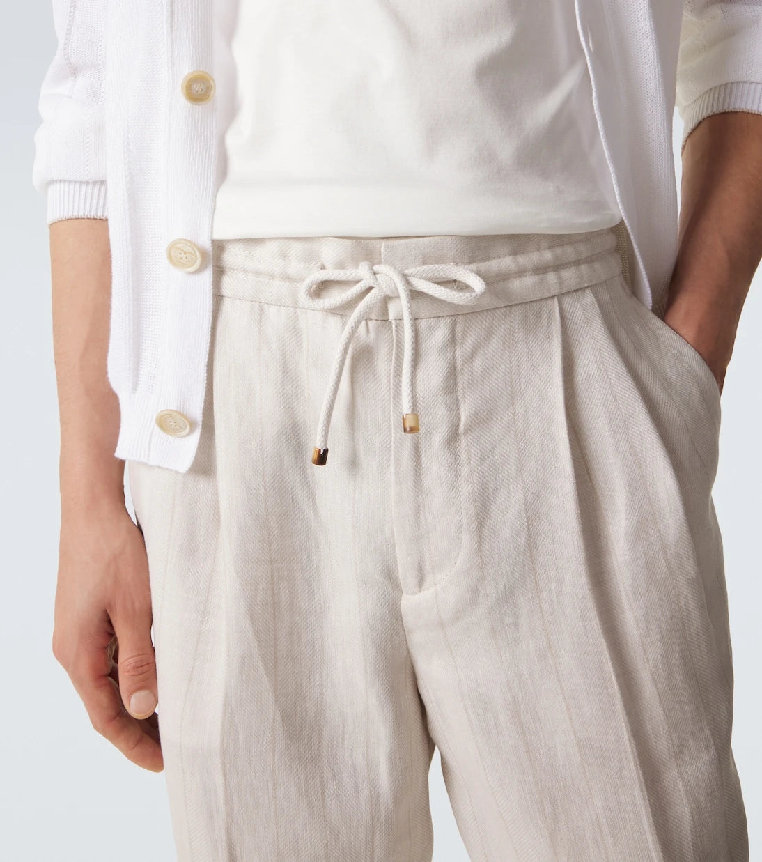 Brunello Cucinelli - Striped linen and cotton straight pants