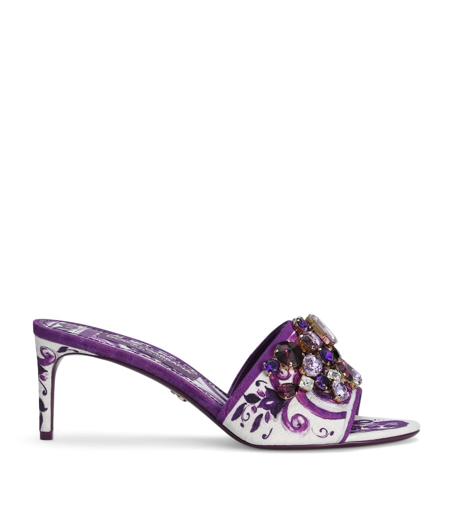 Dolce & Gabbana Multi Crystal-Detail Majolica Print Heeled Mules 60