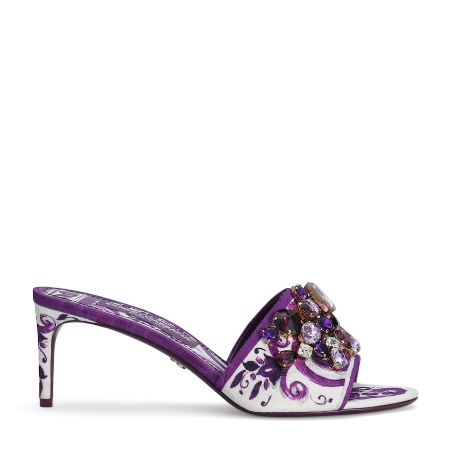 Dolce & Gabbana Multi Crystal-Detail Majolica Print Heeled Mules 60