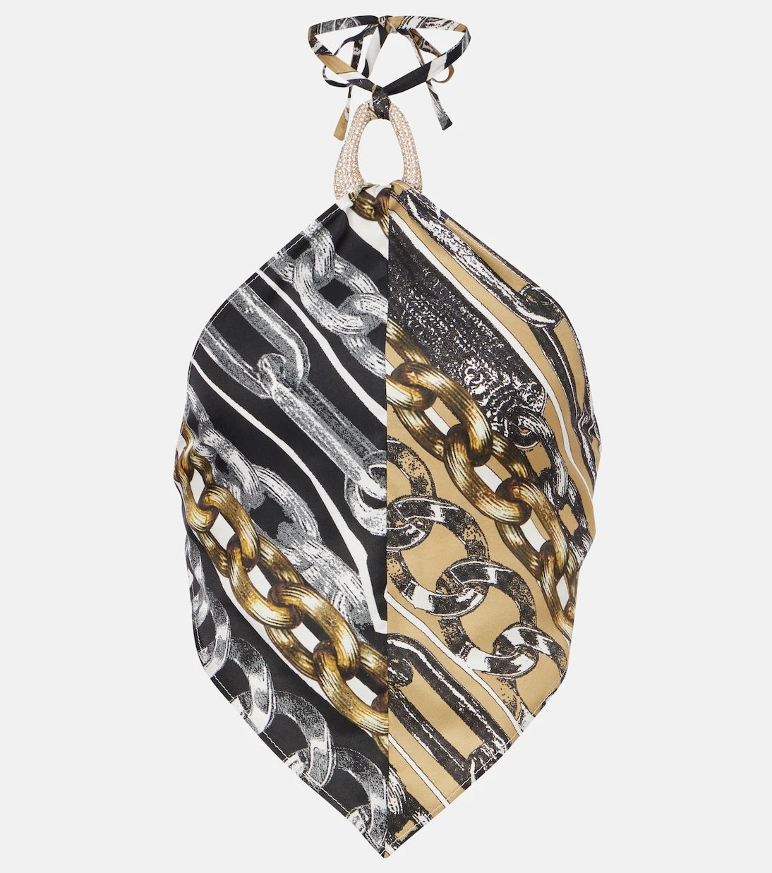 Area - Printed embellished halter-neck crop top