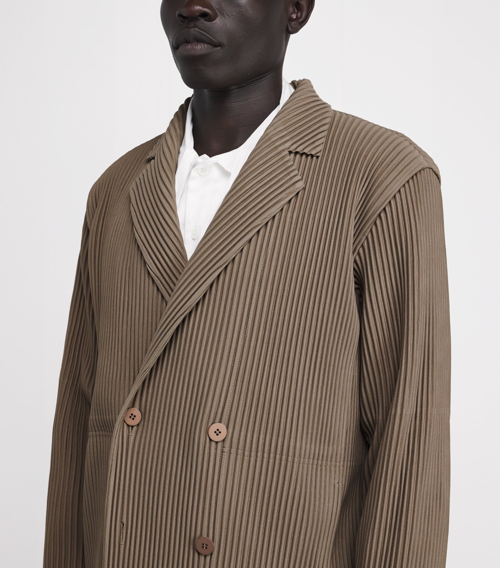 Homme Plissé Issey Miyake Beige Pleated Double-Breasted Jacket