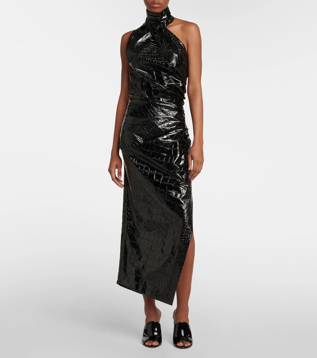 Alaïa - فستان ميدي غير متماثل بنقشة التمساح