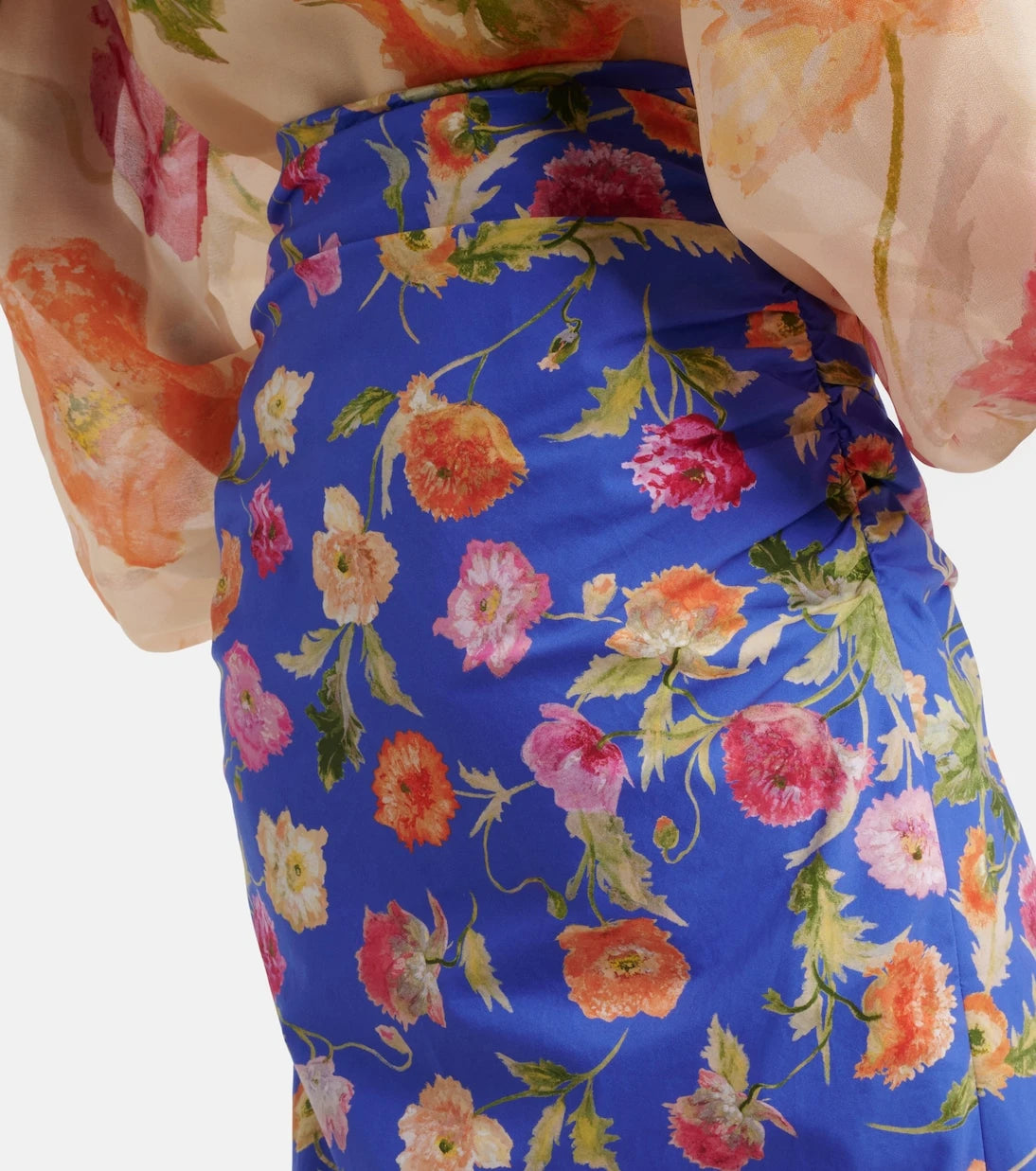 Carolina Herrera - Floral ruched cotton-blend midi skirt