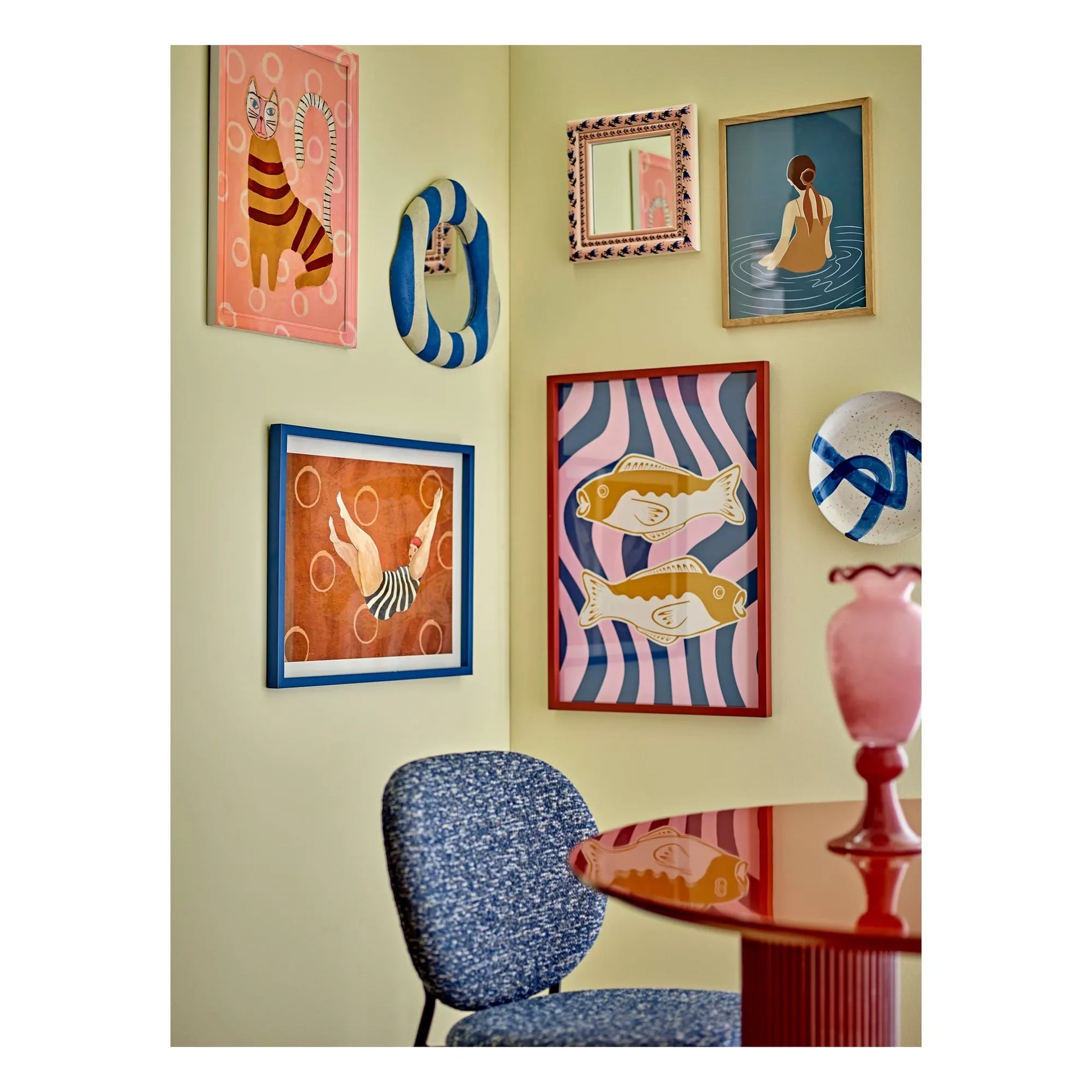 Bloomingville - Badia wall mirror in pine | Pink