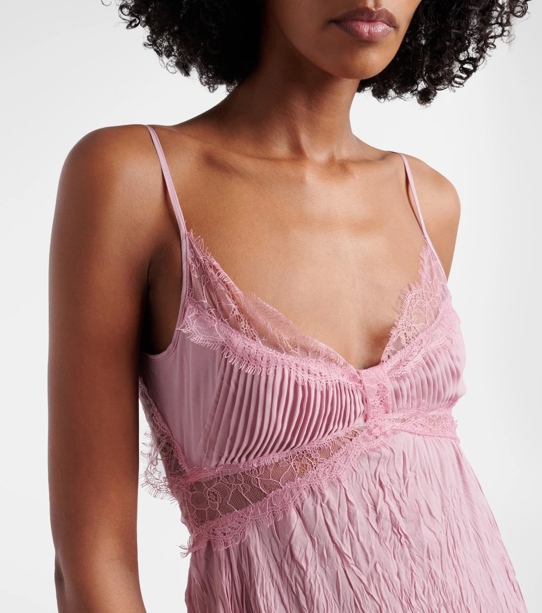 Blumarine - فستان شيفون بليسيه مزين بالدانتيل
