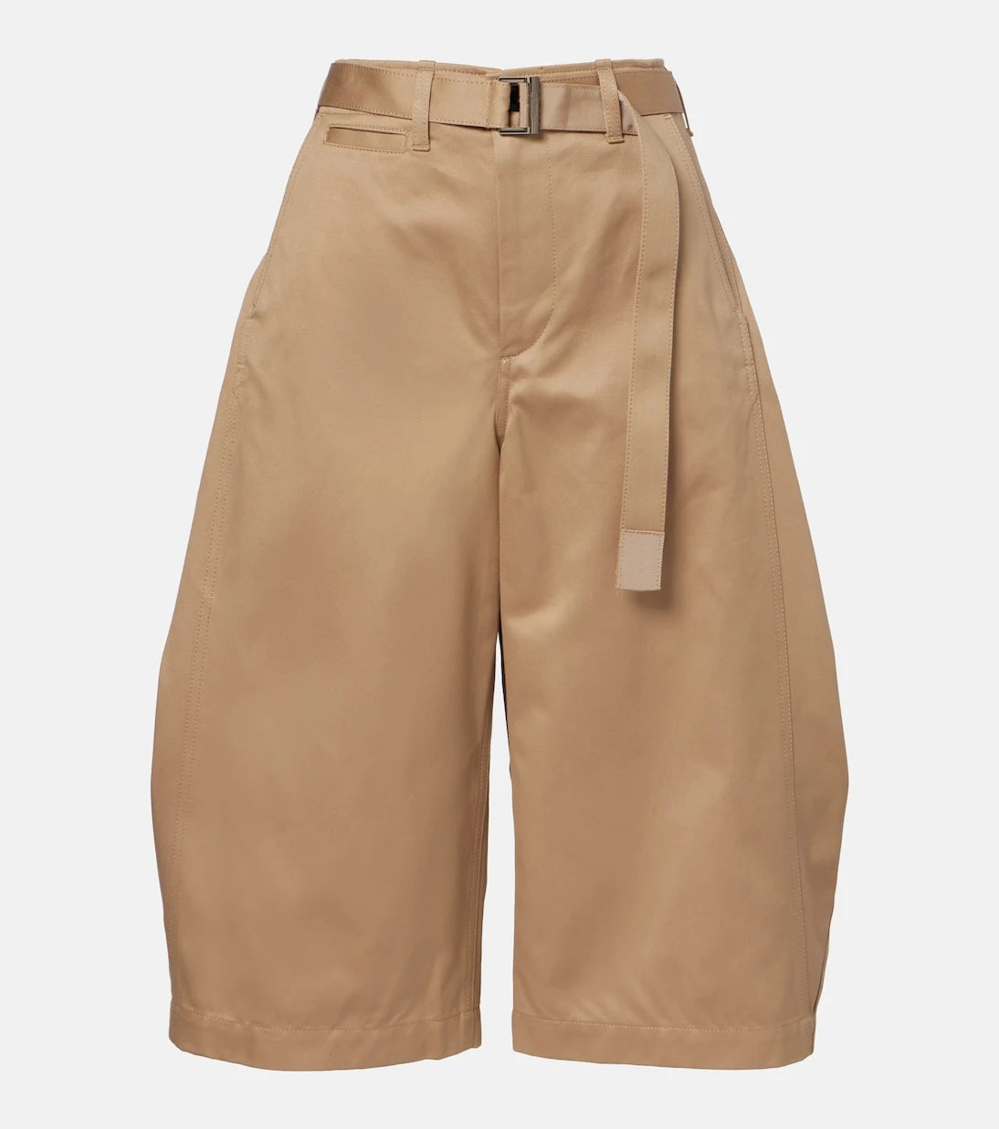 Sacai - Belted cropped cotton barrel-leg pants