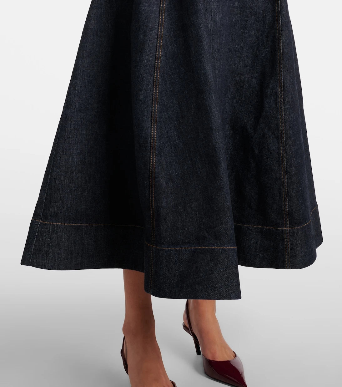 Self-Portrait - High-rise denim midi skirt