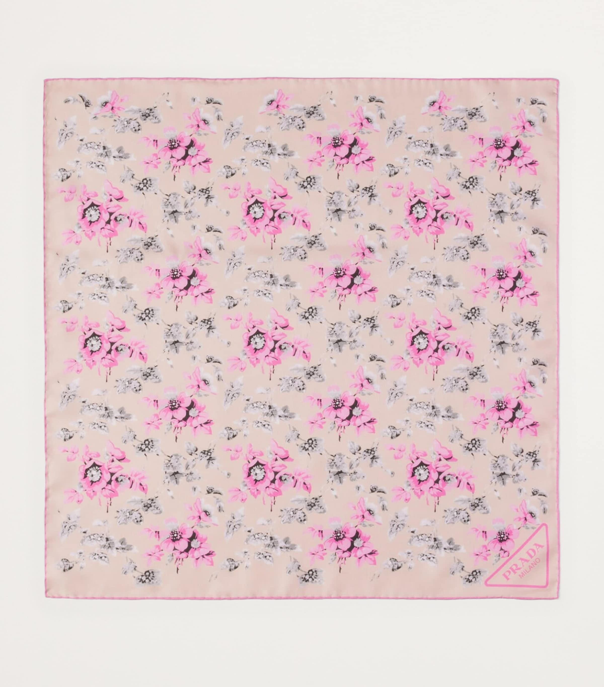 Pink Silk Floral Square Scarf