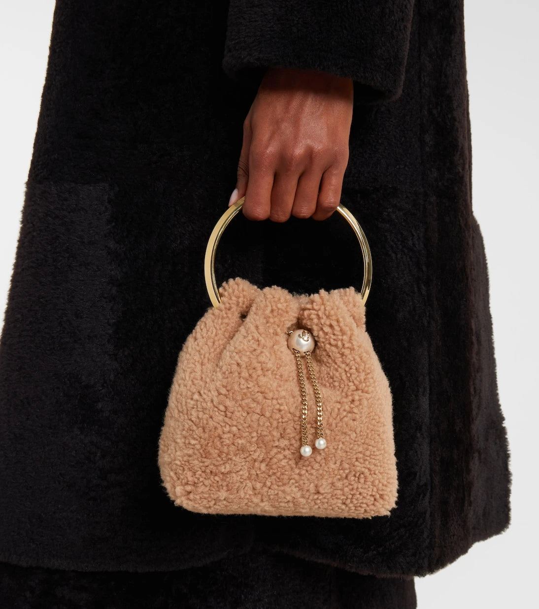 Jimmy Choo - Bon Bon Small shearling bucket bag