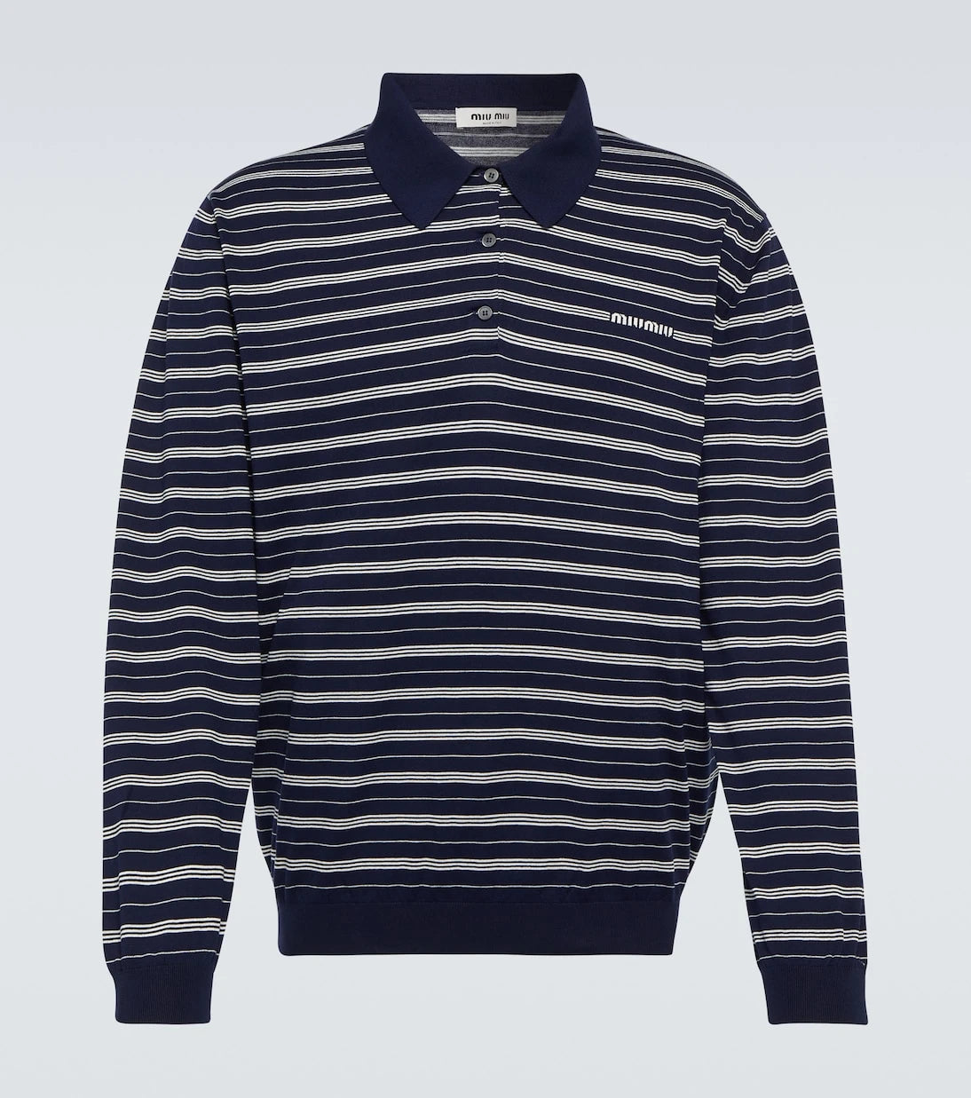 Miu Miu - Logo striped cotton-blend polo sweater
