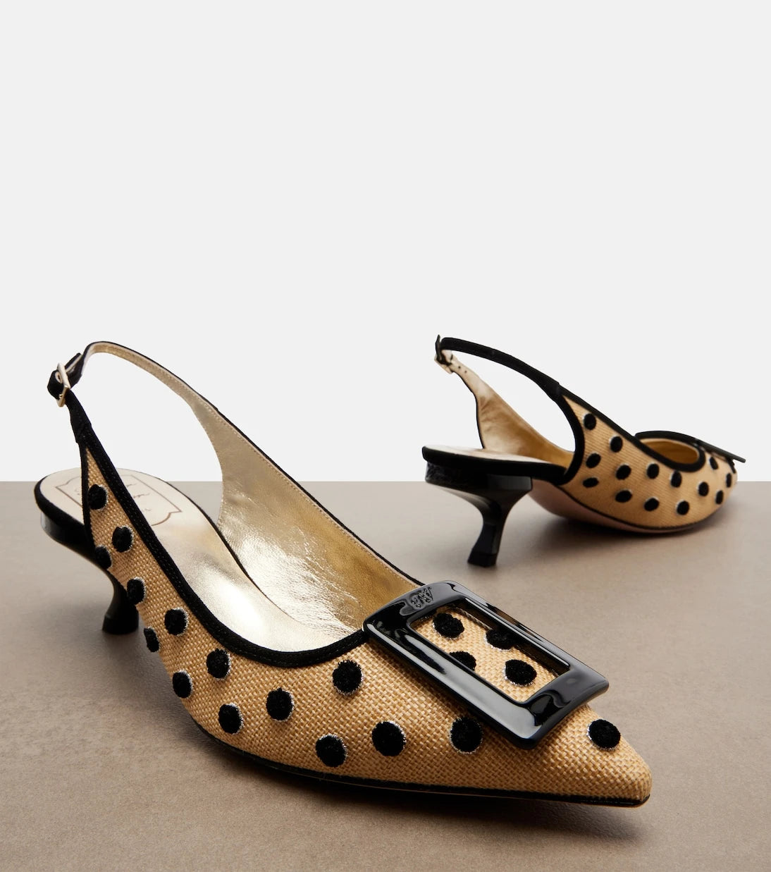Roger Vivier - Virgule polka-dot canvas slingback pumps