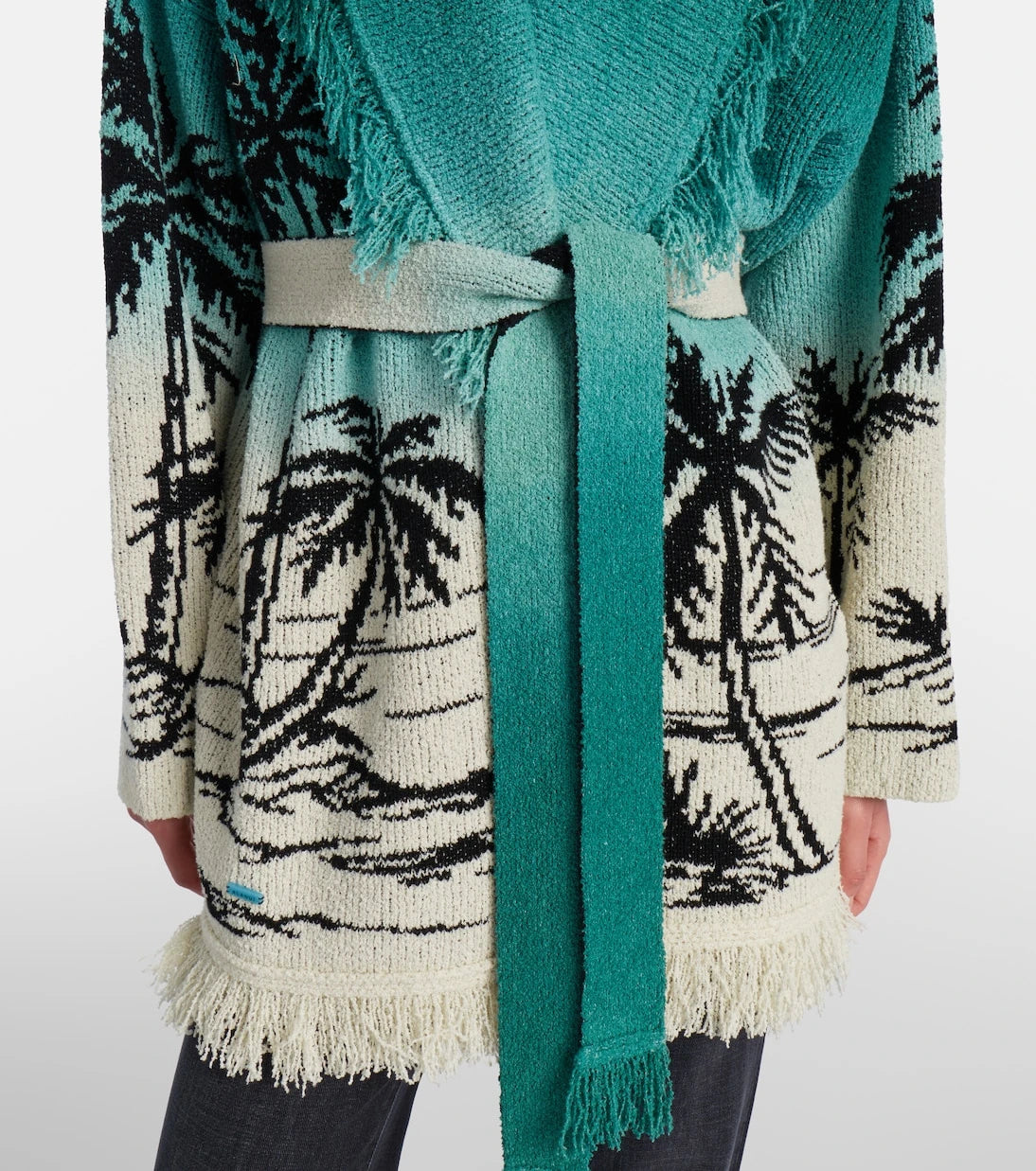 Alanui - Wave Bloom fringed cotton-blend jacquard cardigan