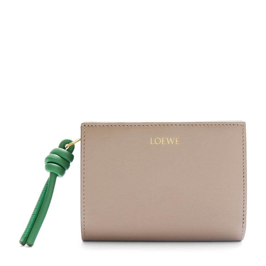 Beige Leather Knot Compact Wallet