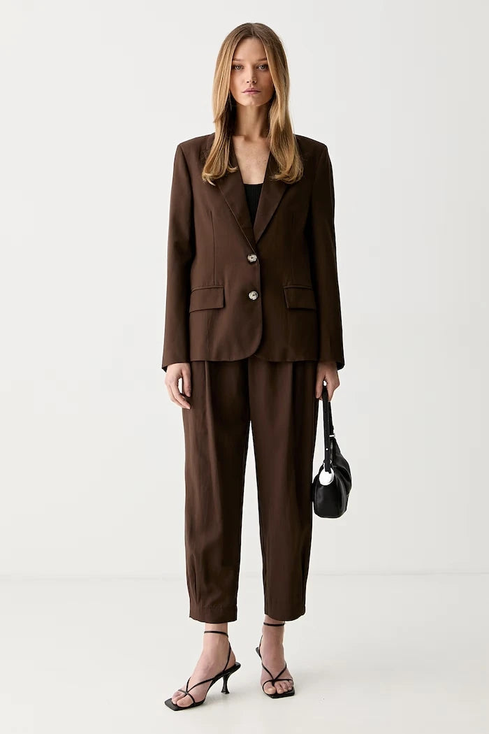 ViCOLO tek düğmeli kadın blazer, keten karışımlı
